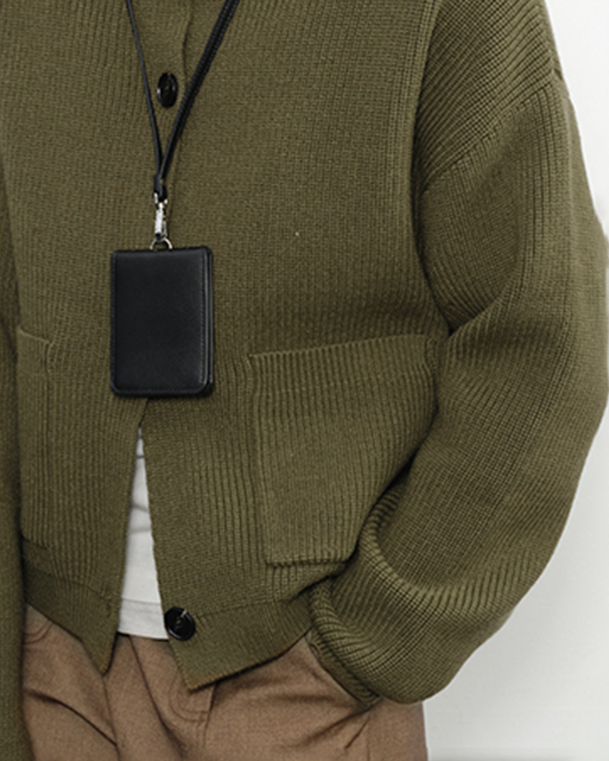 KREATE High-Collar Big-Pocket Button-Up Knitted Jacket