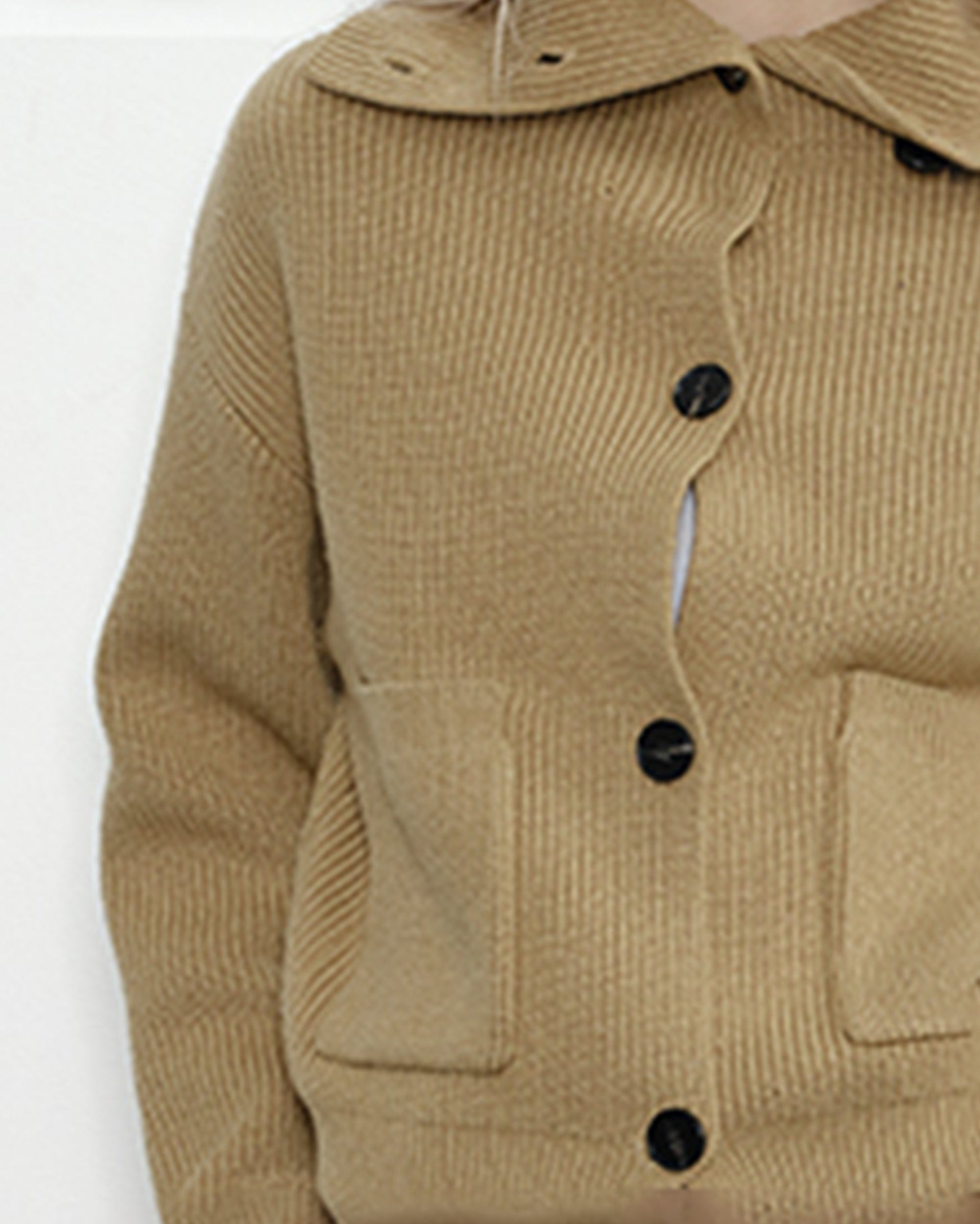 KREATE High-Collar Big-Pocket Button-Up Knitted Jacket