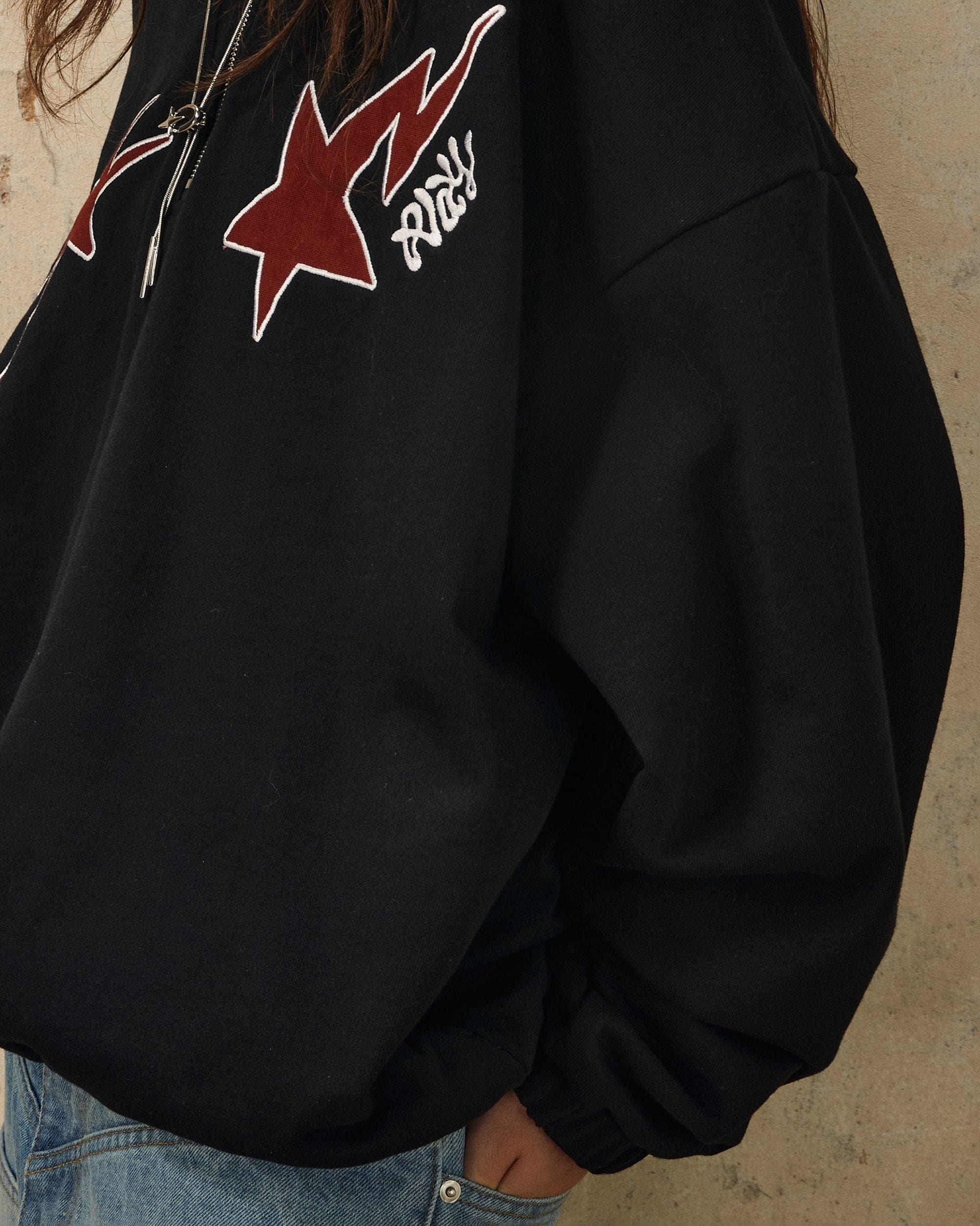 OVDY Star Embroidery Punk Zip-Up Hoodie