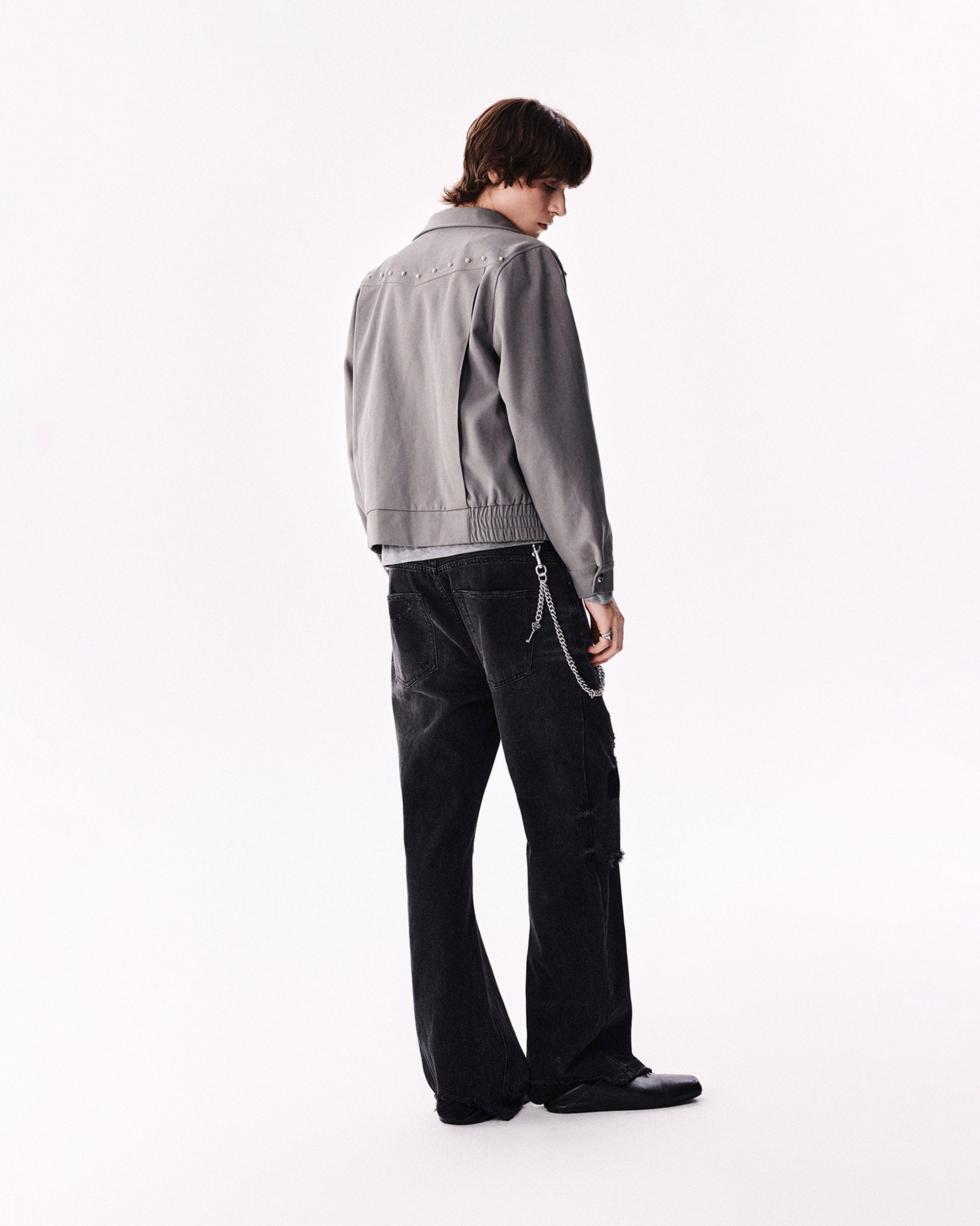 RICHILL Faux Suede Asymmetrical Zipper Rivet Jacket