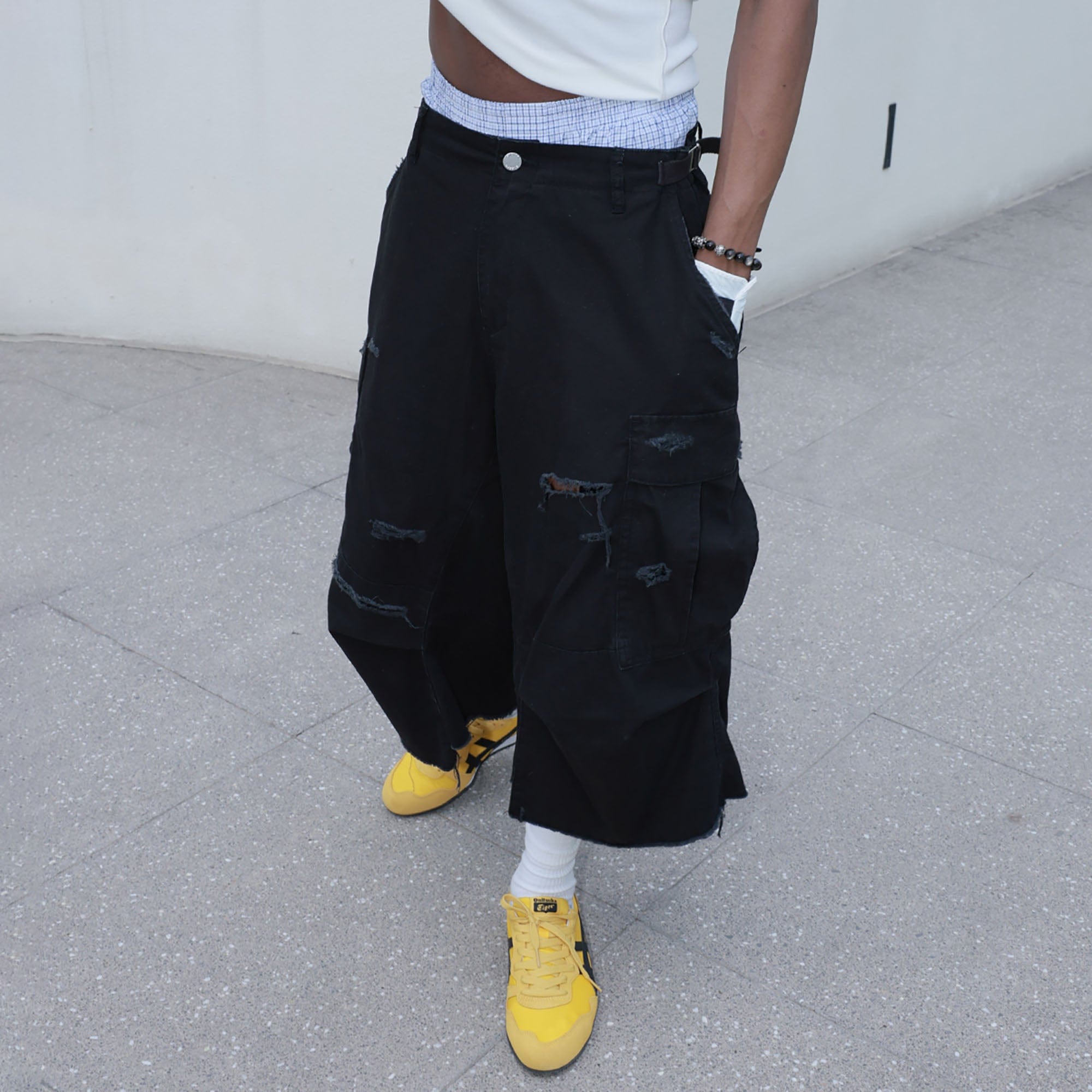STEEPC Ripped Multi-Pocket Spliced Shorts