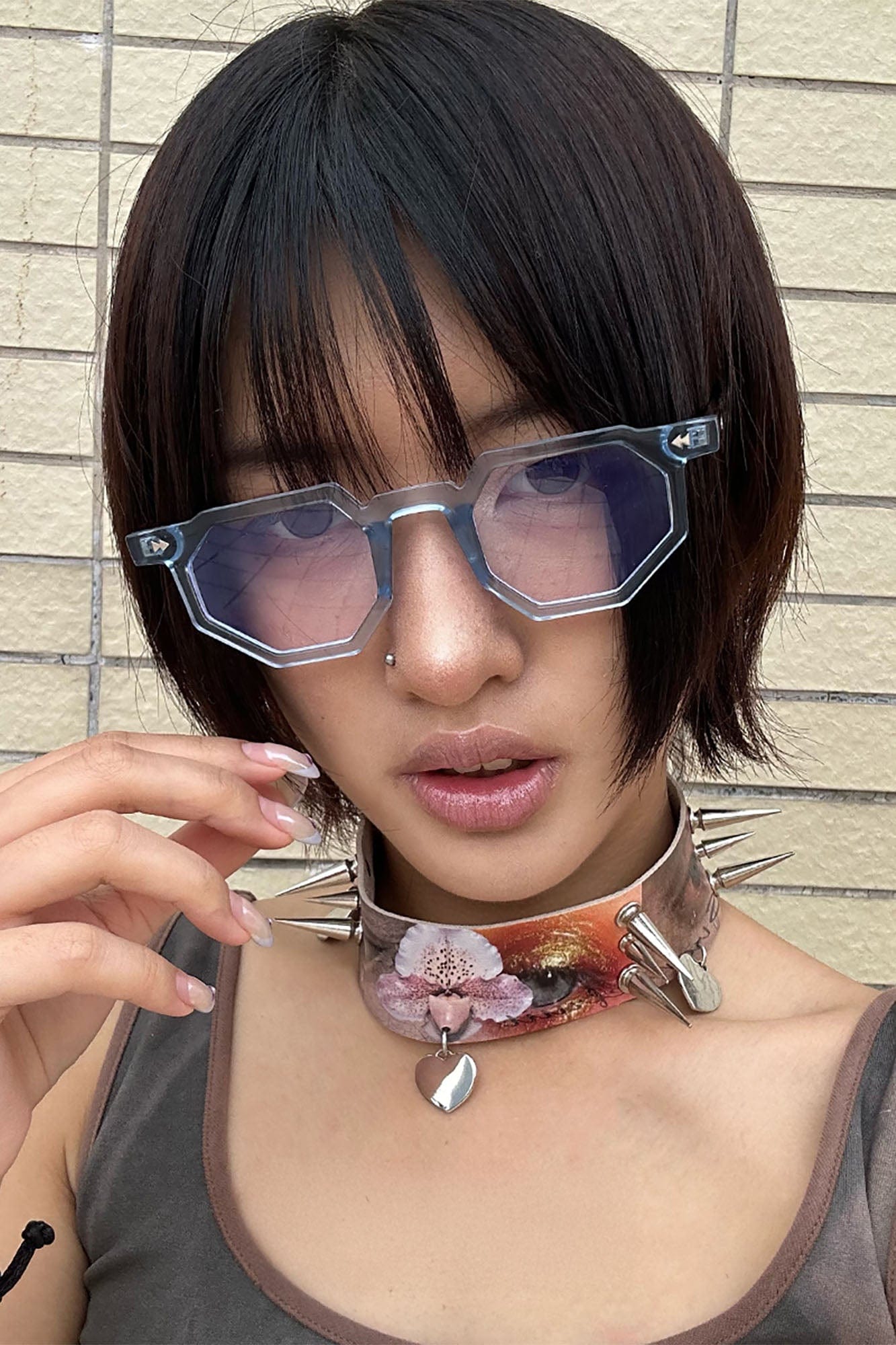 DAMAGE ASIA Angular Geometric Thick-Frame Glasses