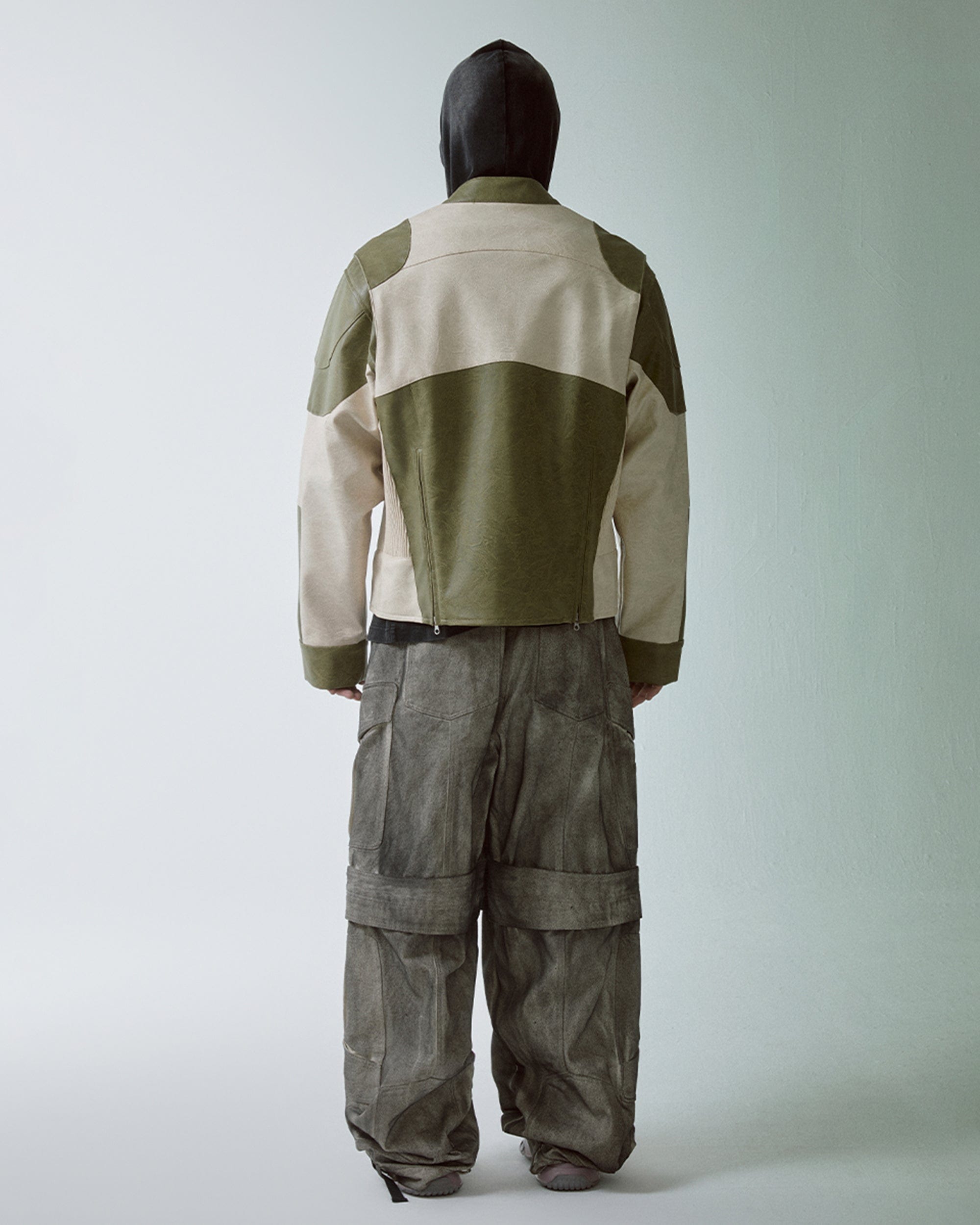 F2CE Modern Deconstructed Faux Leather Biker Jacket