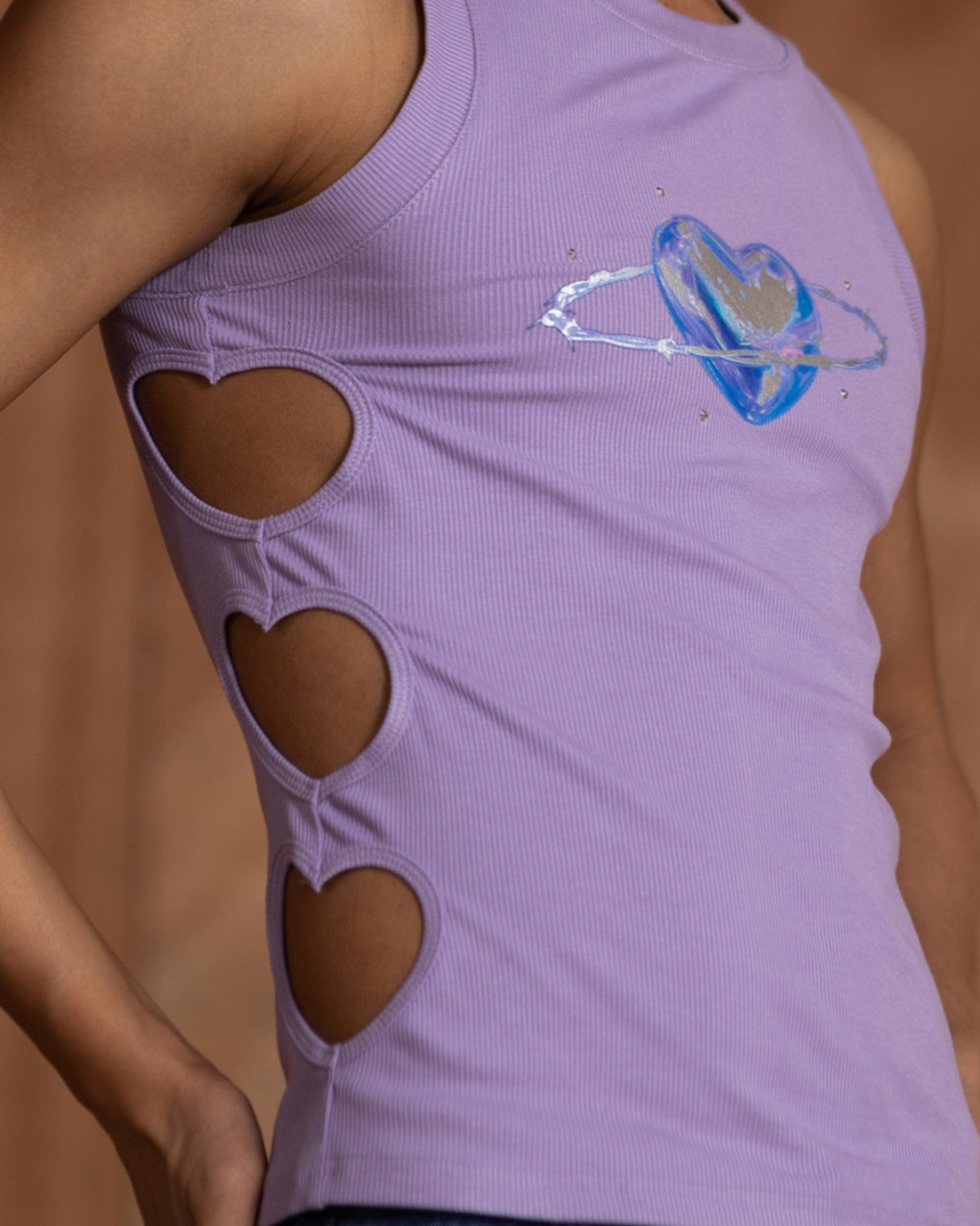 CLP Metallic Heart Slim Hollowed Tank Top Purple