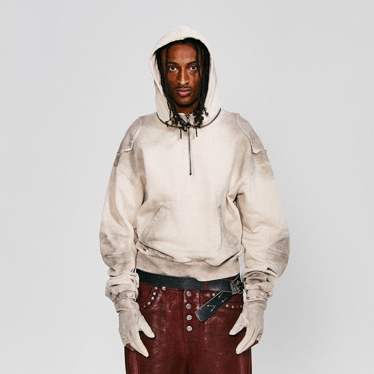 FLYERRER Distressed Detachable-Hood Glove-Sleeve Hoodie
