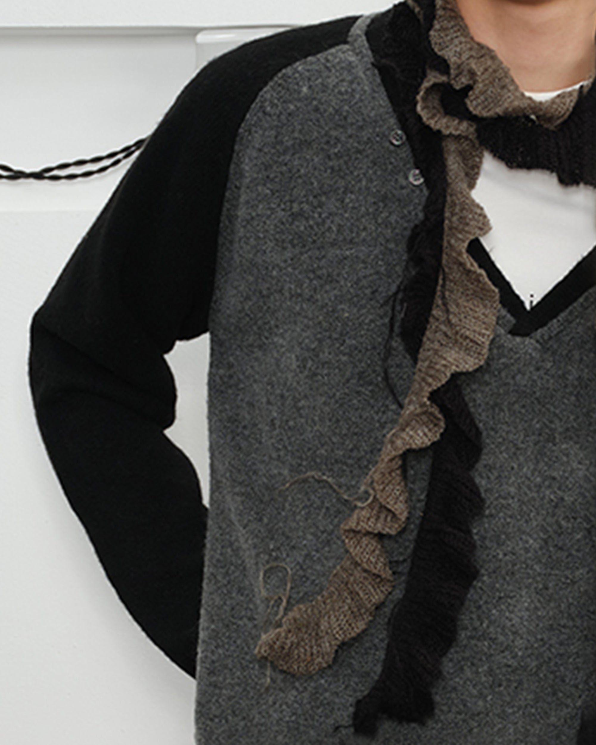 KREATE V-Neck Buttoned Color-Blocked Sweater
