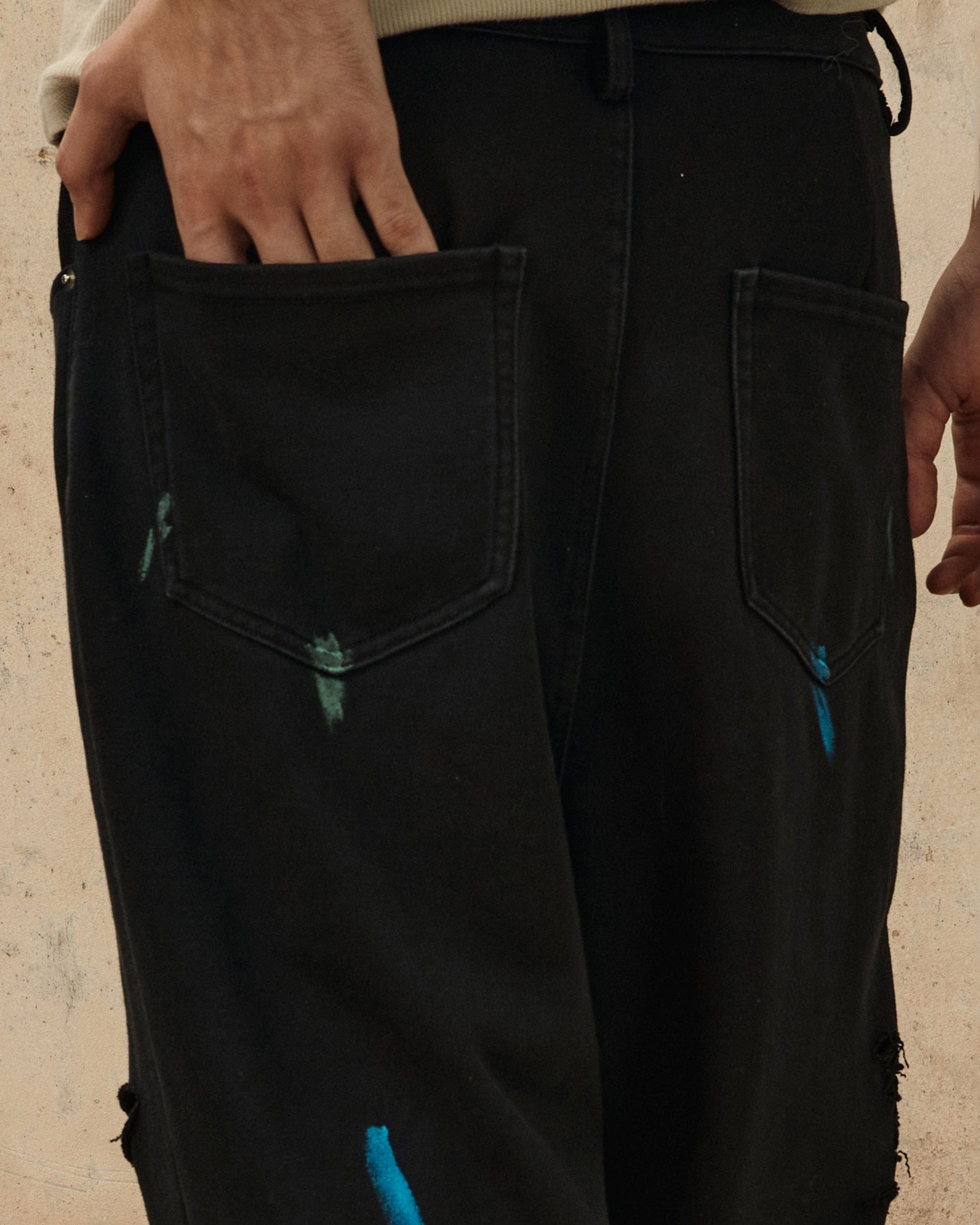 OVDY Classic Paint-Splattered Ripped Pants