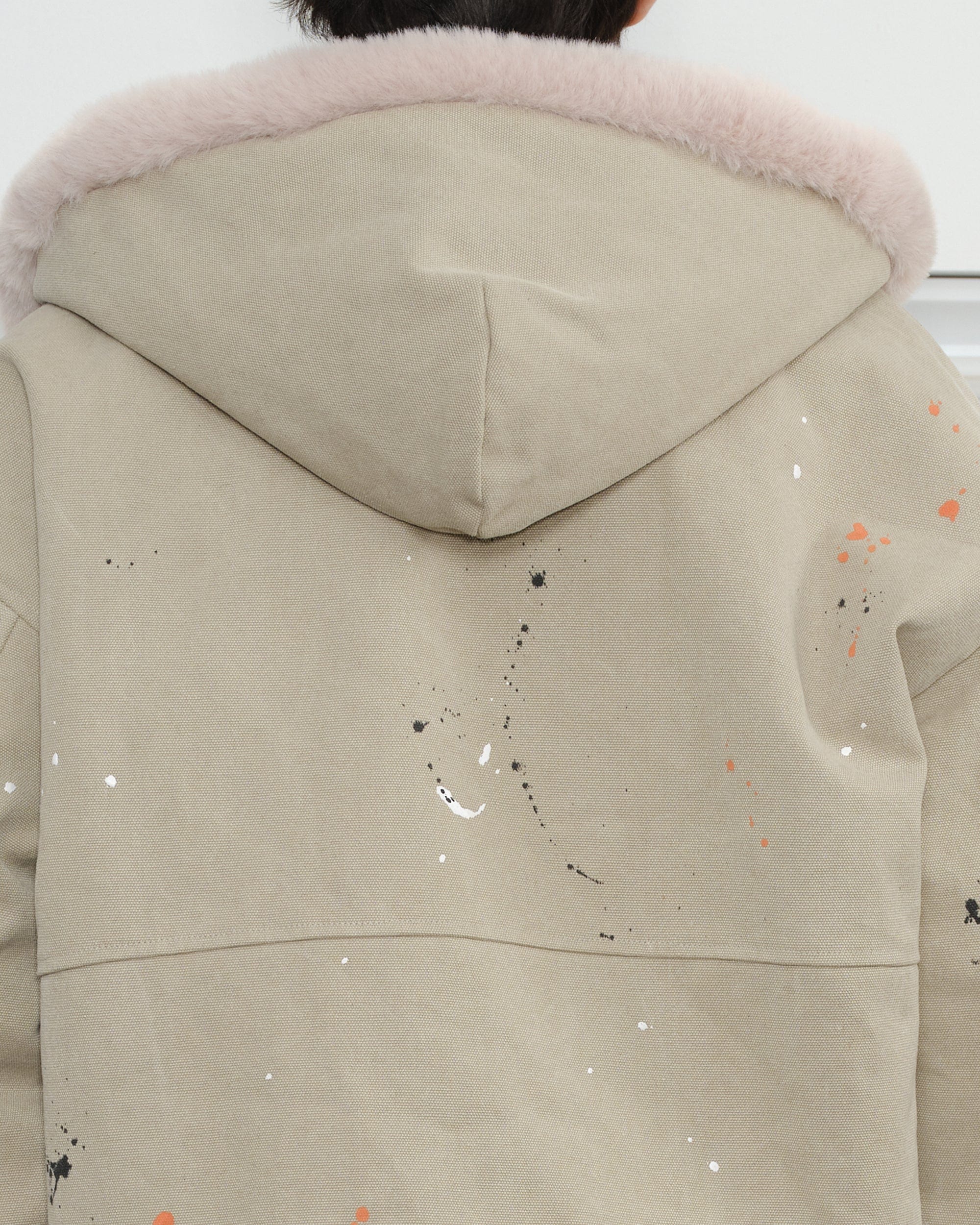KREATE Rivet Zipper Paint-splattered Fleece-Lined Hooded Jacket