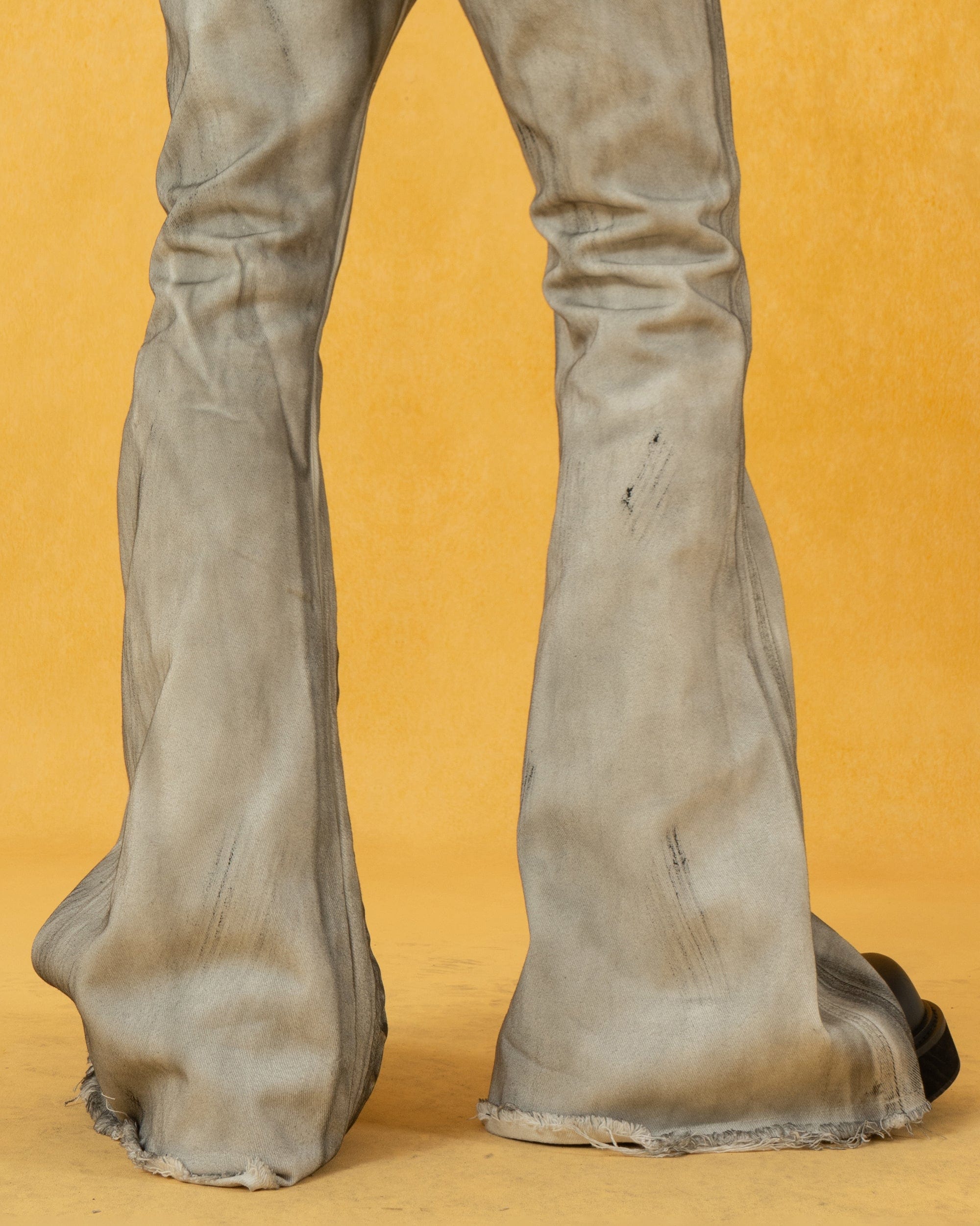 CLP Spliced Distressed Raw Edge Flared Jeans