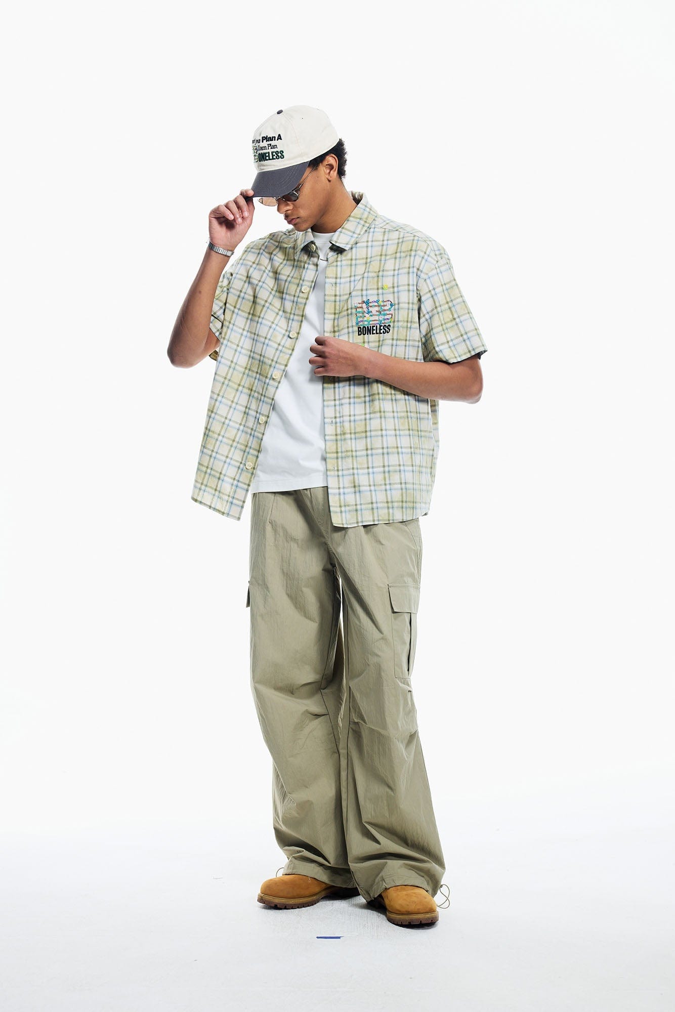 BONELESS Plaid Floral Logo Embroidered Shirt