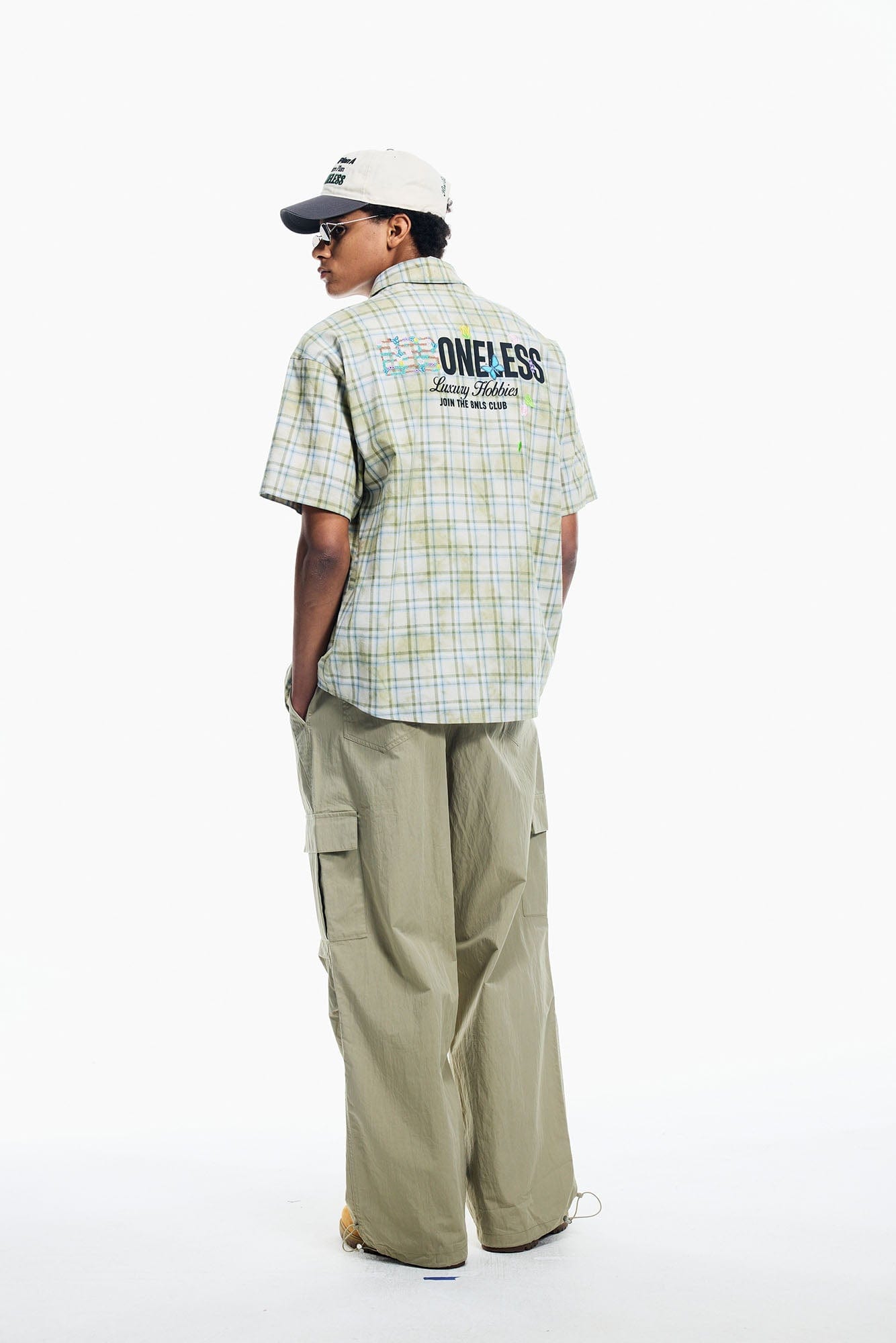 BONELESS Plaid Floral Logo Embroidered Shirt