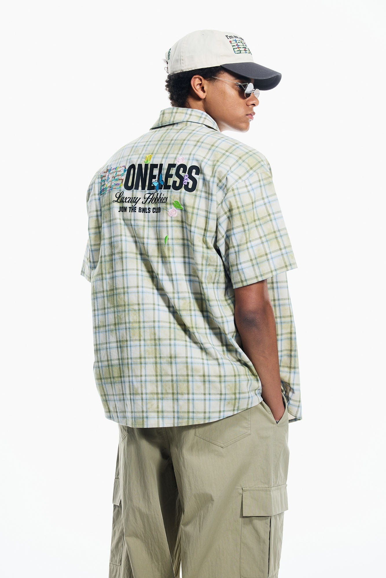 BONELESS Plaid Floral Logo Embroidered Shirt