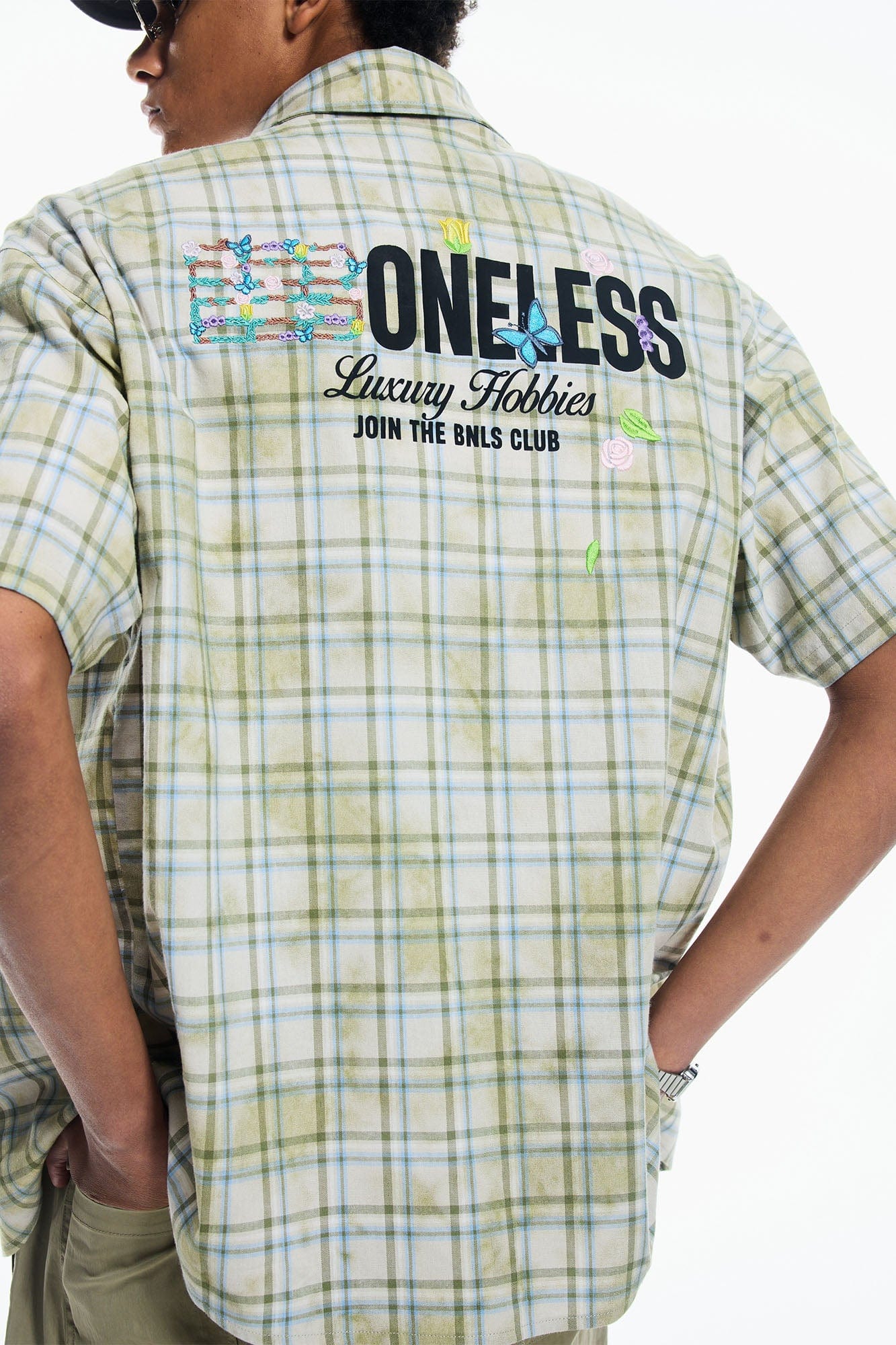 BONELESS Plaid Floral Logo Embroidered Shirt