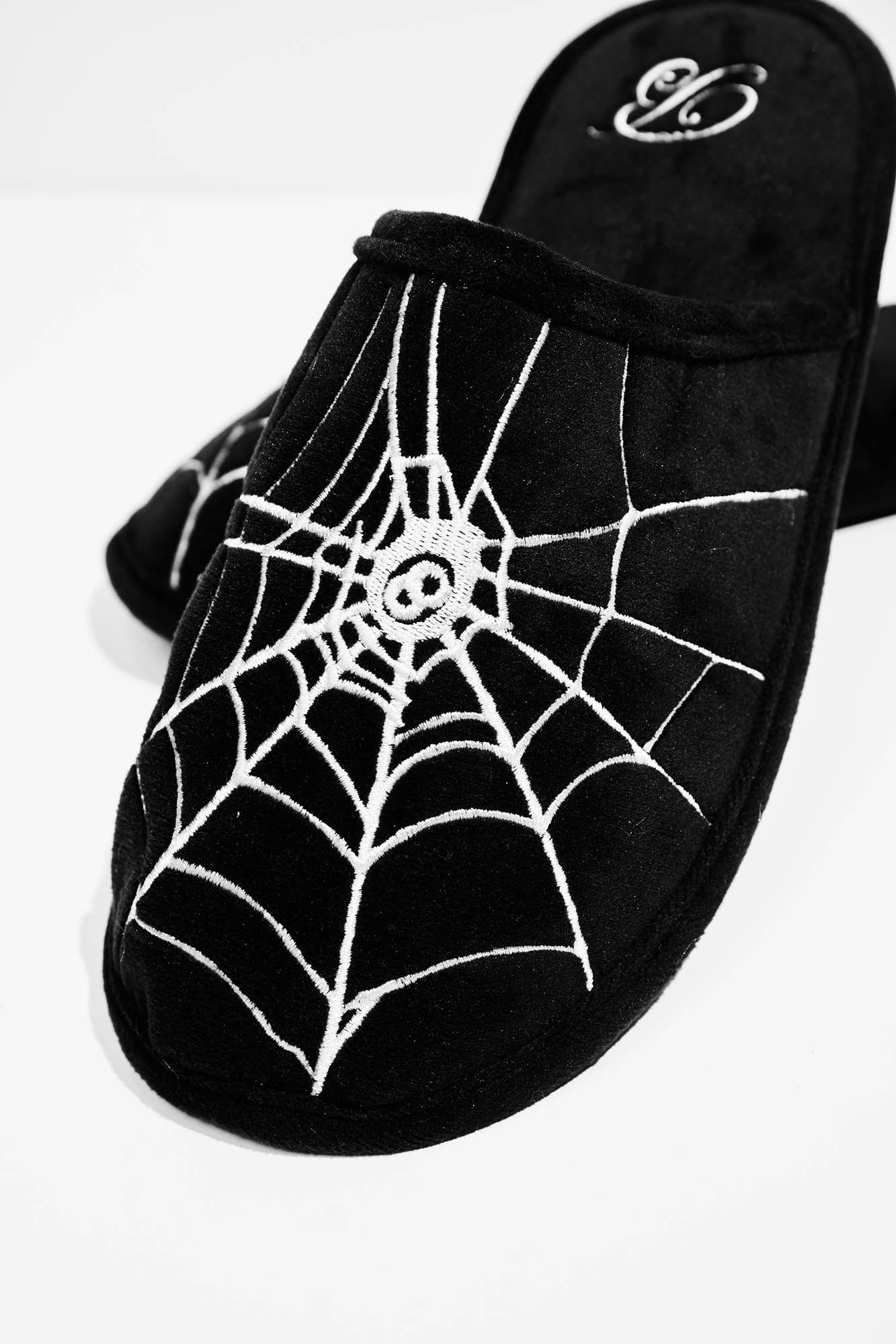 BLACK8MOB Spiderweb Embroidered Slippers