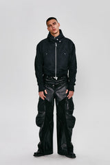 FLYERRER Grommet Spliced Zip-Up Cropped Hoodie