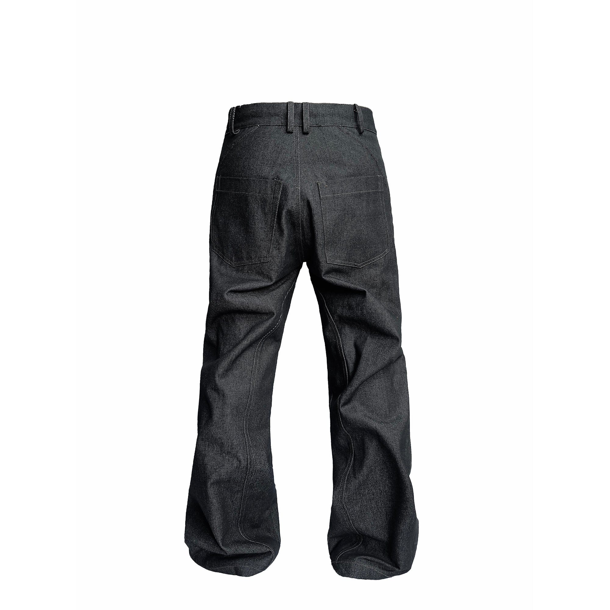 SSIN7 Spliced Button-Up Straight-Leg Raw Jeans
