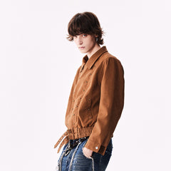 RICHILL Faux Suede Asymmetrical Zipper Rivet Jacket