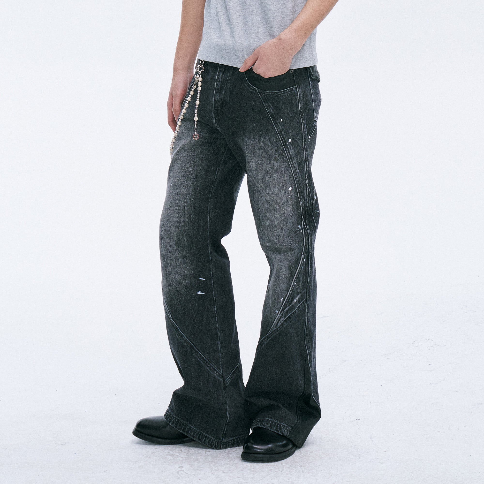CATSSTAC Washed Panel Paint-Stain Wide-Leg Jeans