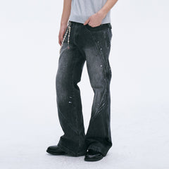 CATSSTAC Washed Panel Paint-Stain Wide-Leg Jeans