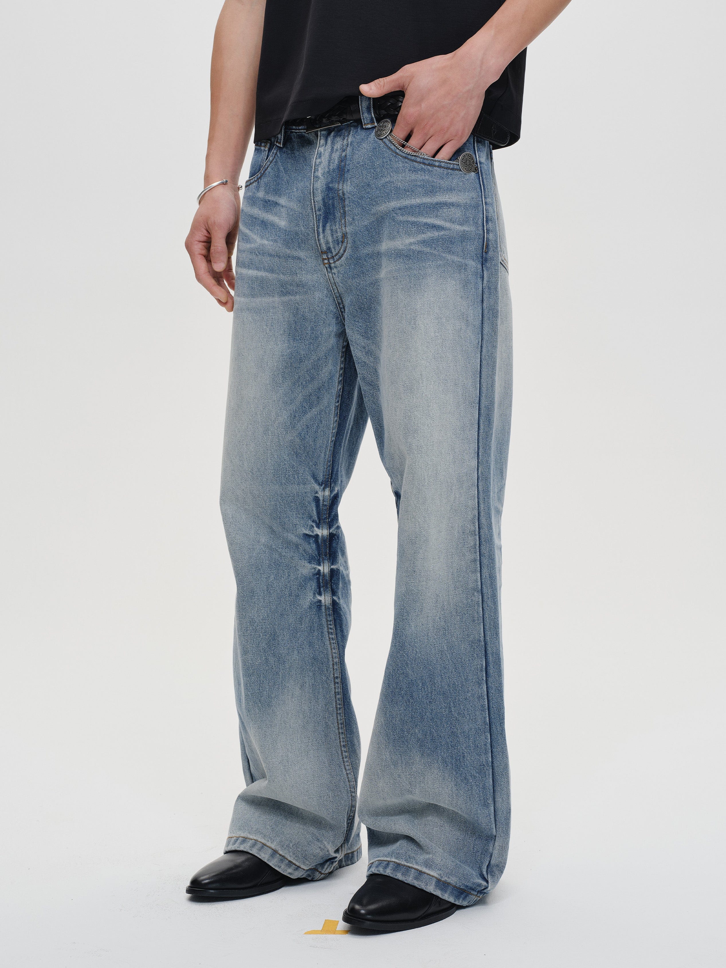 CATSSTAC Frost-Washed Wide-Leg Flared Jeans