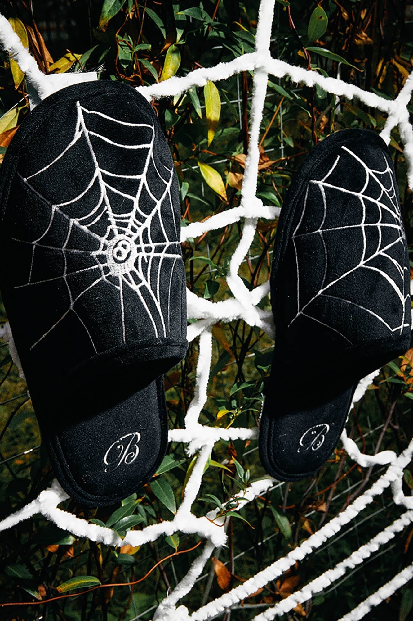 BLACK8MOB Spiderweb Embroidered Slippers