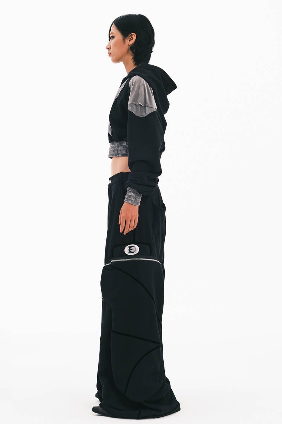 EMBRYO Bat Patchwork Cropped Hoodie