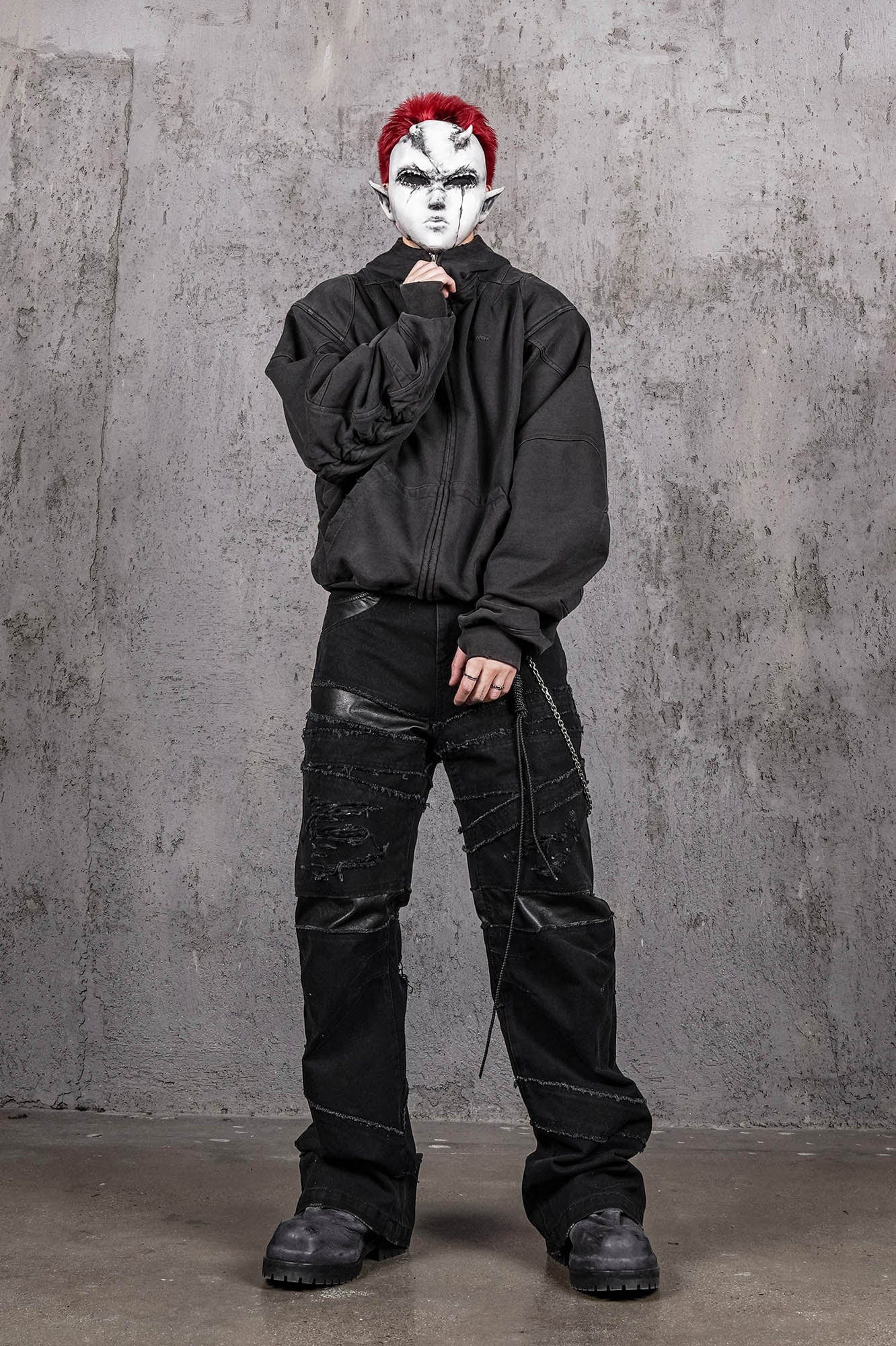 UNDERWATER Distressed Spliced Fallen Armor Zip-Up Hoodie