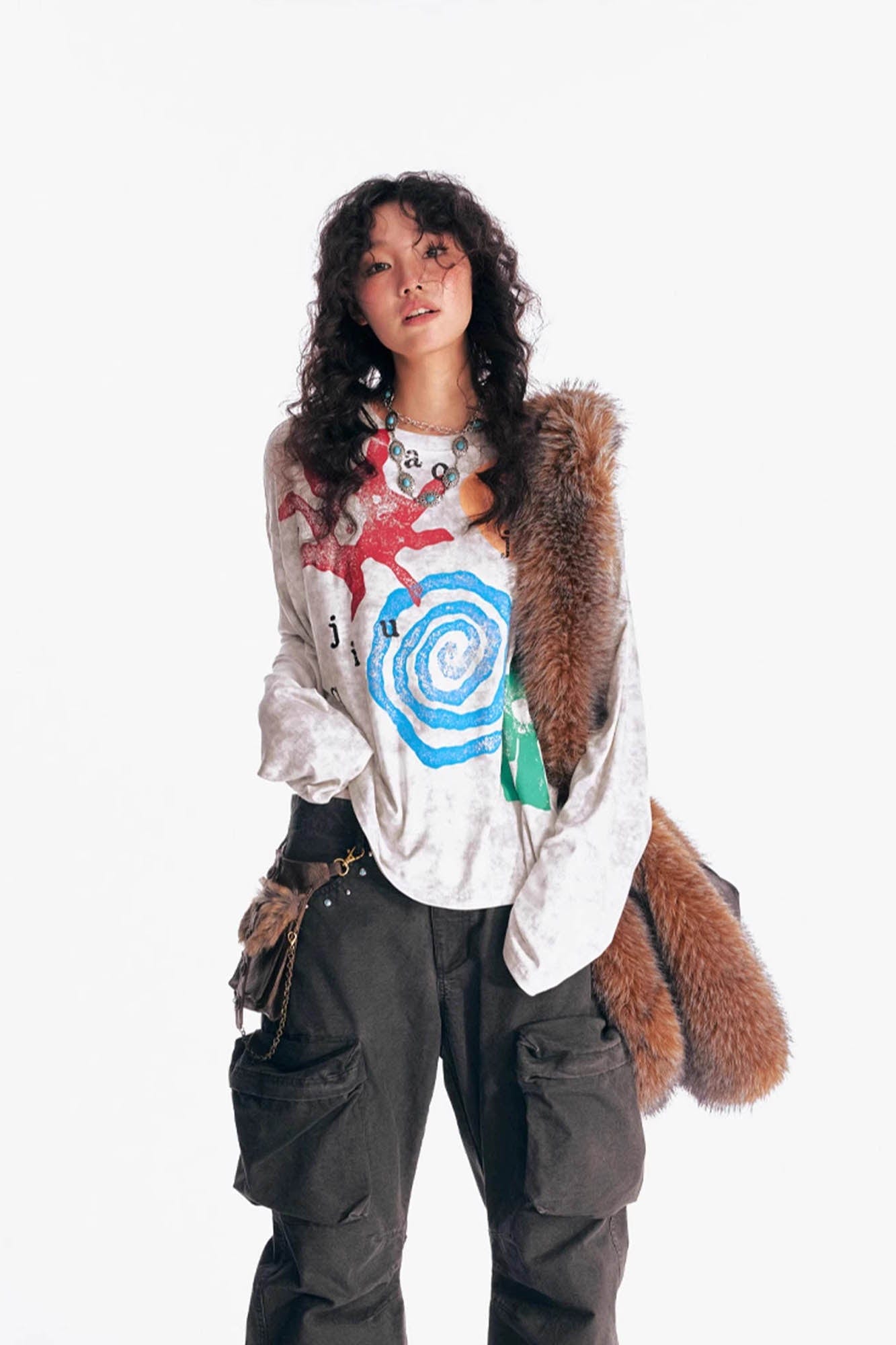 1997 POSTOFFICE Distressed Tribal Graphics Long-Sleeve Tee