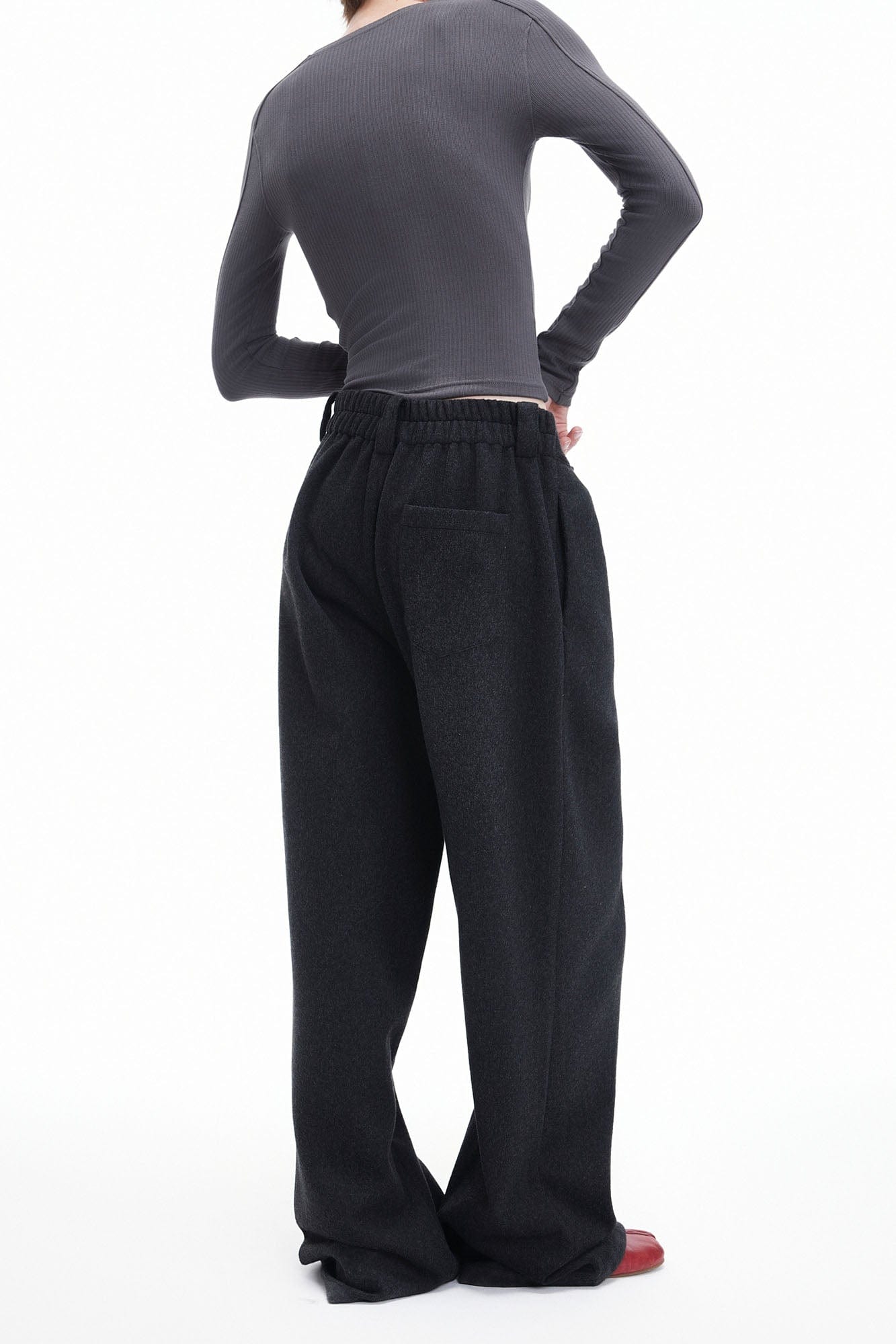 ARTIFICIAL WORLD Asymmetrical Overlay Wool Wide-Leg Pants