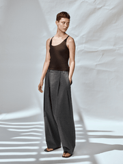 OPICLOTH Asymmetric Pleated Linen-Blend Micro Check Pants