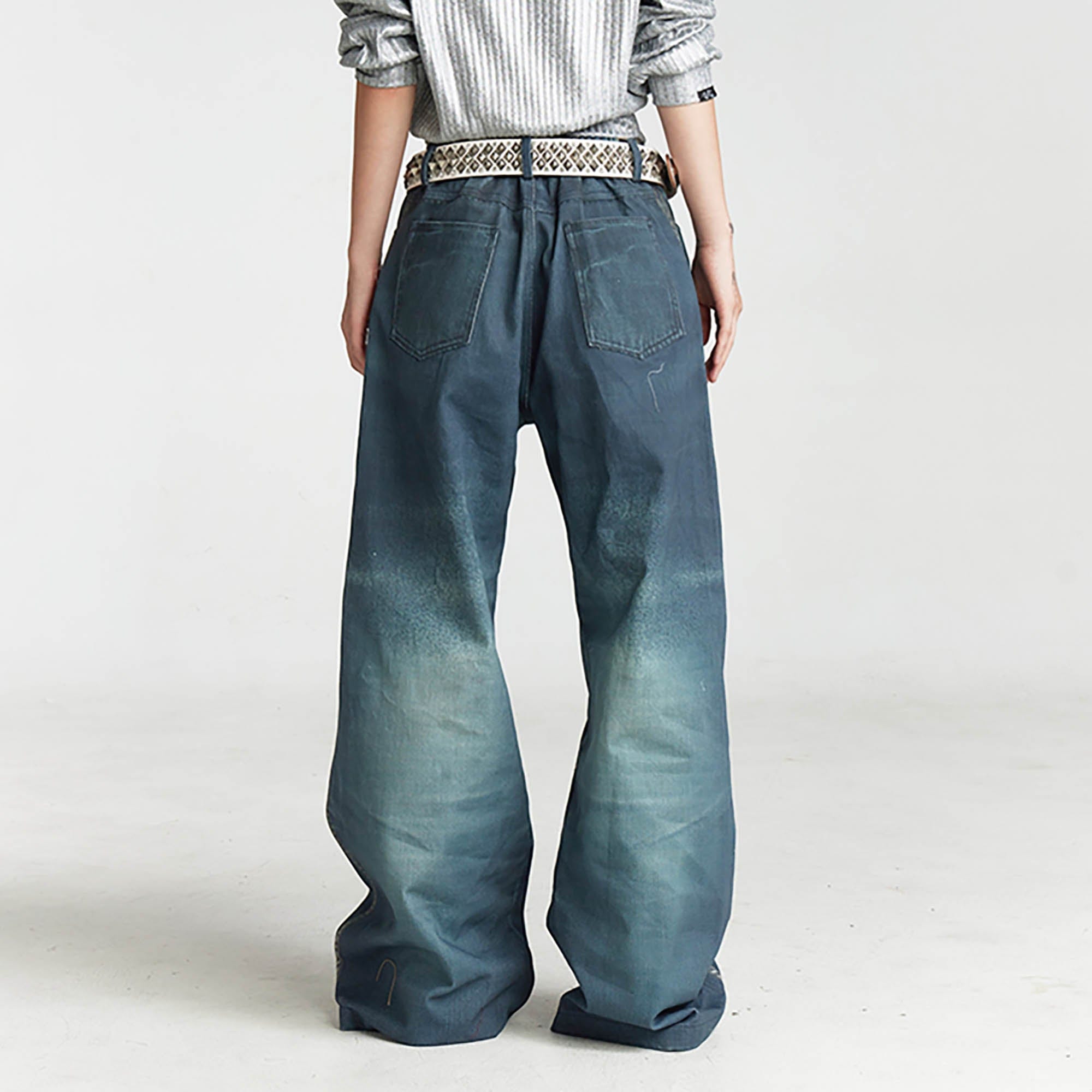 DND4DES×Faychui Leopard Wings Embroidered Wide-Leg Jeans