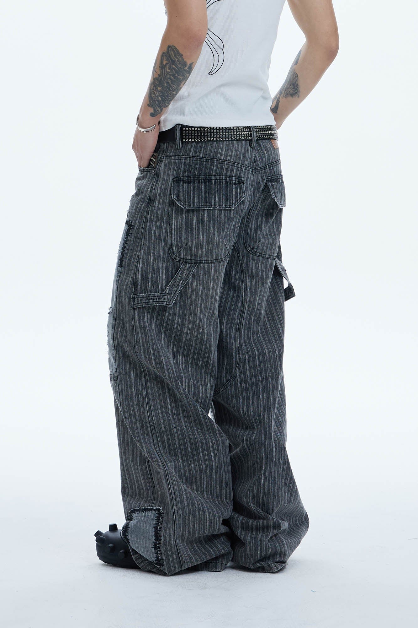 DND4DES Striped Patchwork Distressed Baggy Jeans