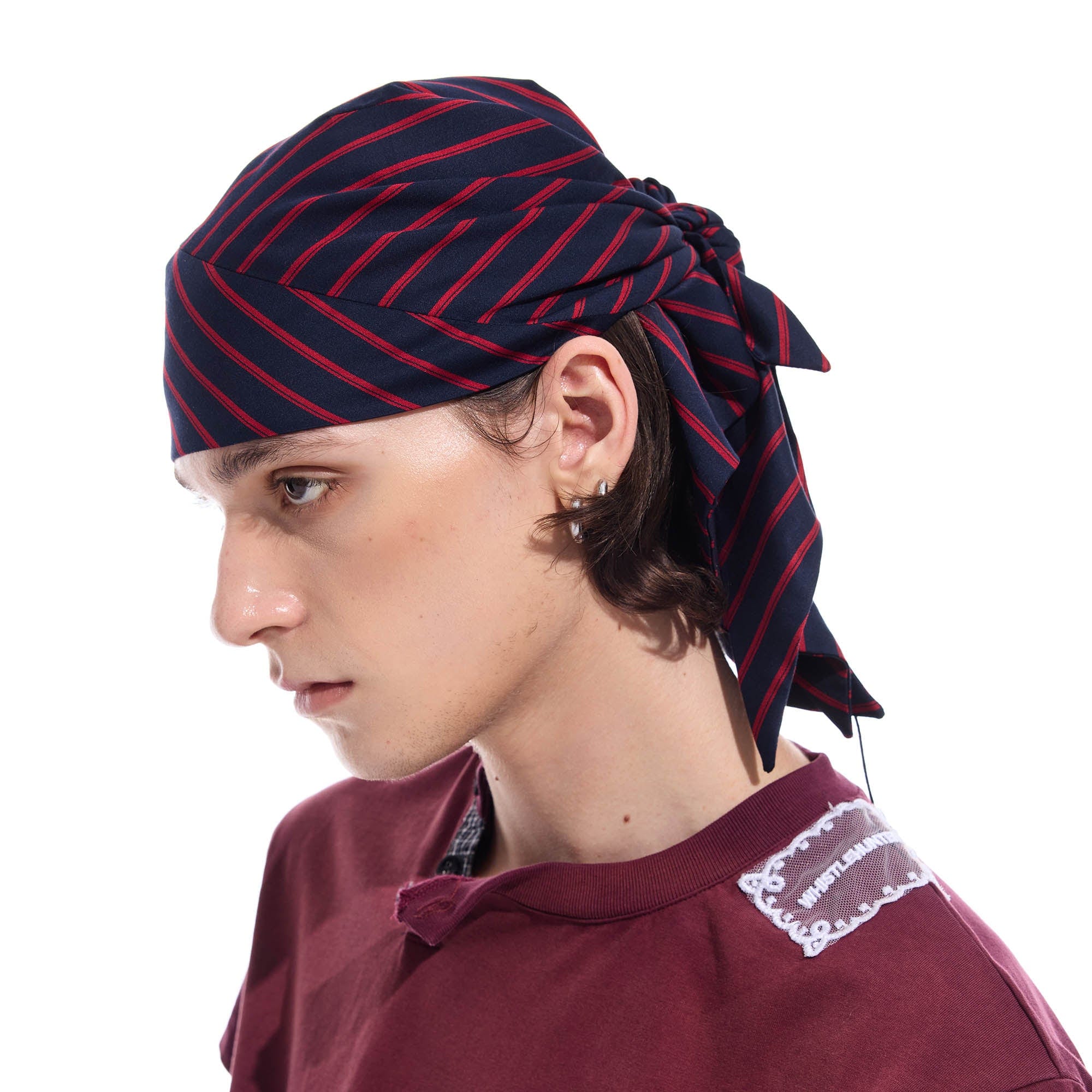 WHISTLEHUNTER Striped Detachable Chain Lace-Up Headscarf