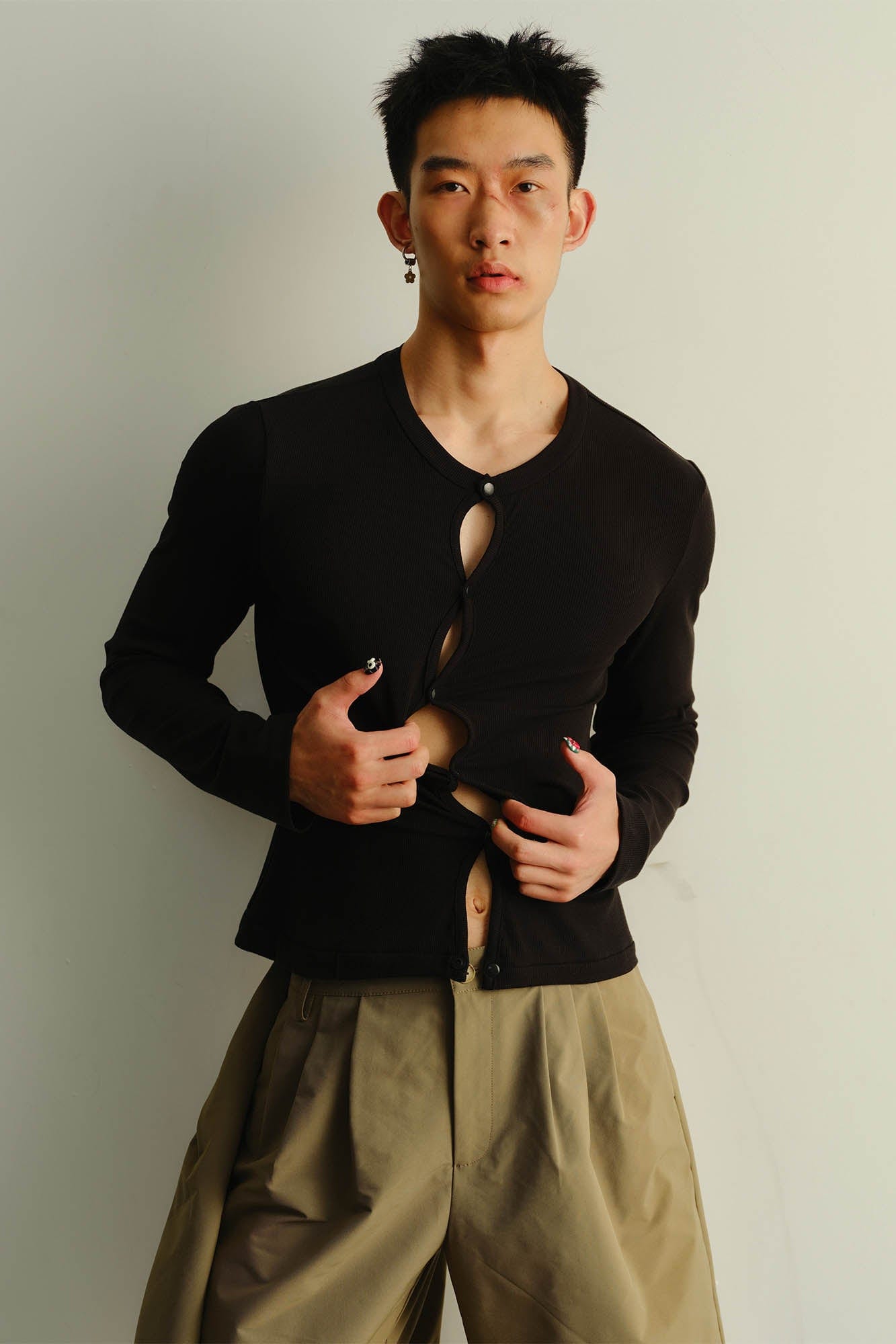 KADAKADA Cut-Out Loop Button Fitted Cardigan