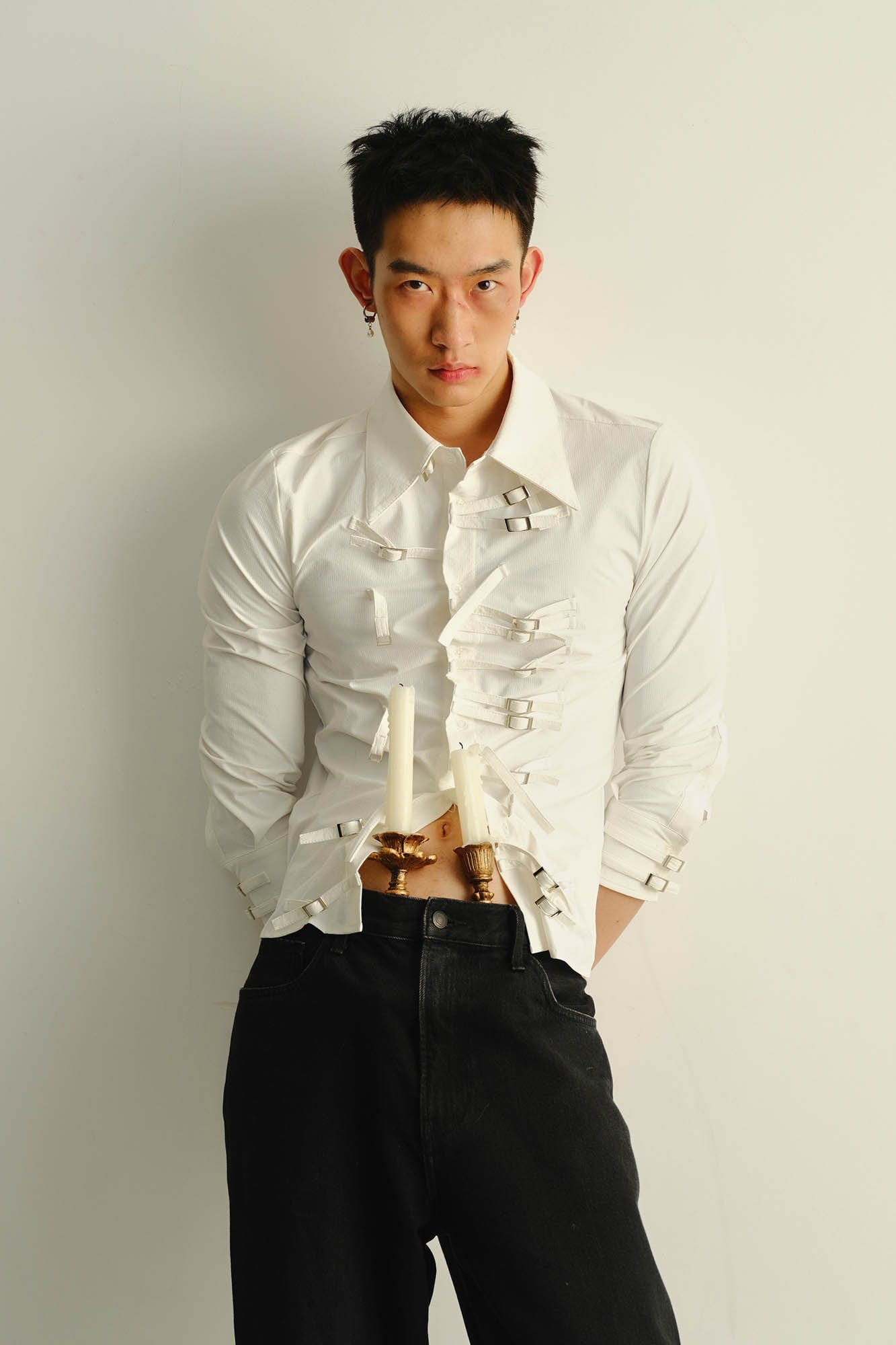 KADAKADA Asymmetrical Multi-Buckle Tailored Fit Shirt