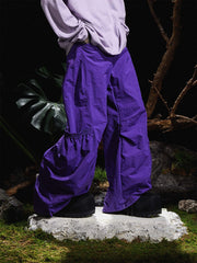 RELABEL Big-Pocket Pleated Oversized Curved Pants Purple