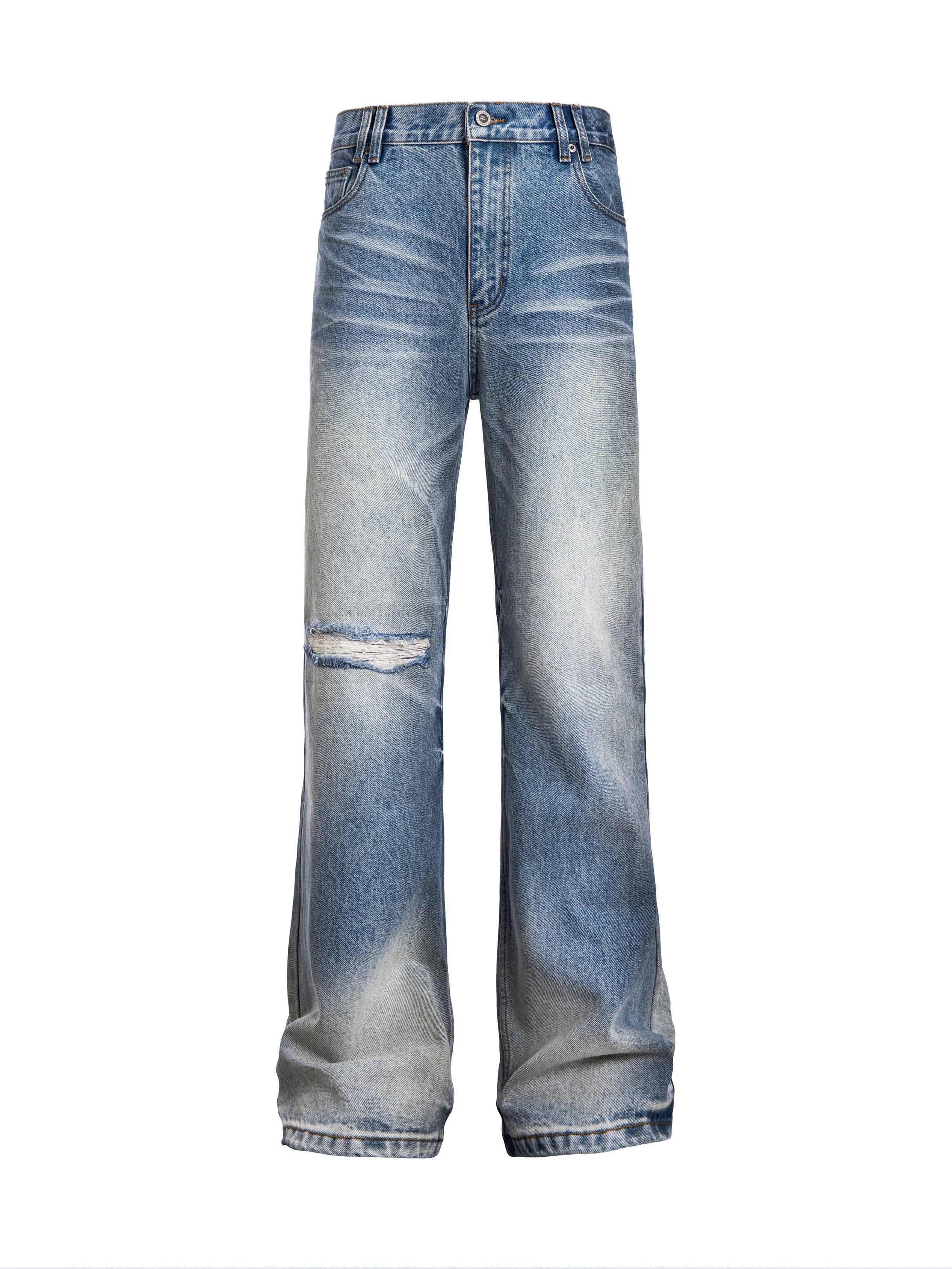 CATSSTAC Frost-Washed Distressed Straight-Leg Jeans