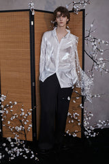 JIECHI Dots Tulle Drape Iridescent Shirt