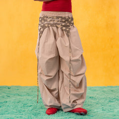 CLP Layered Crinkled Waist-Panel Parachute Pants