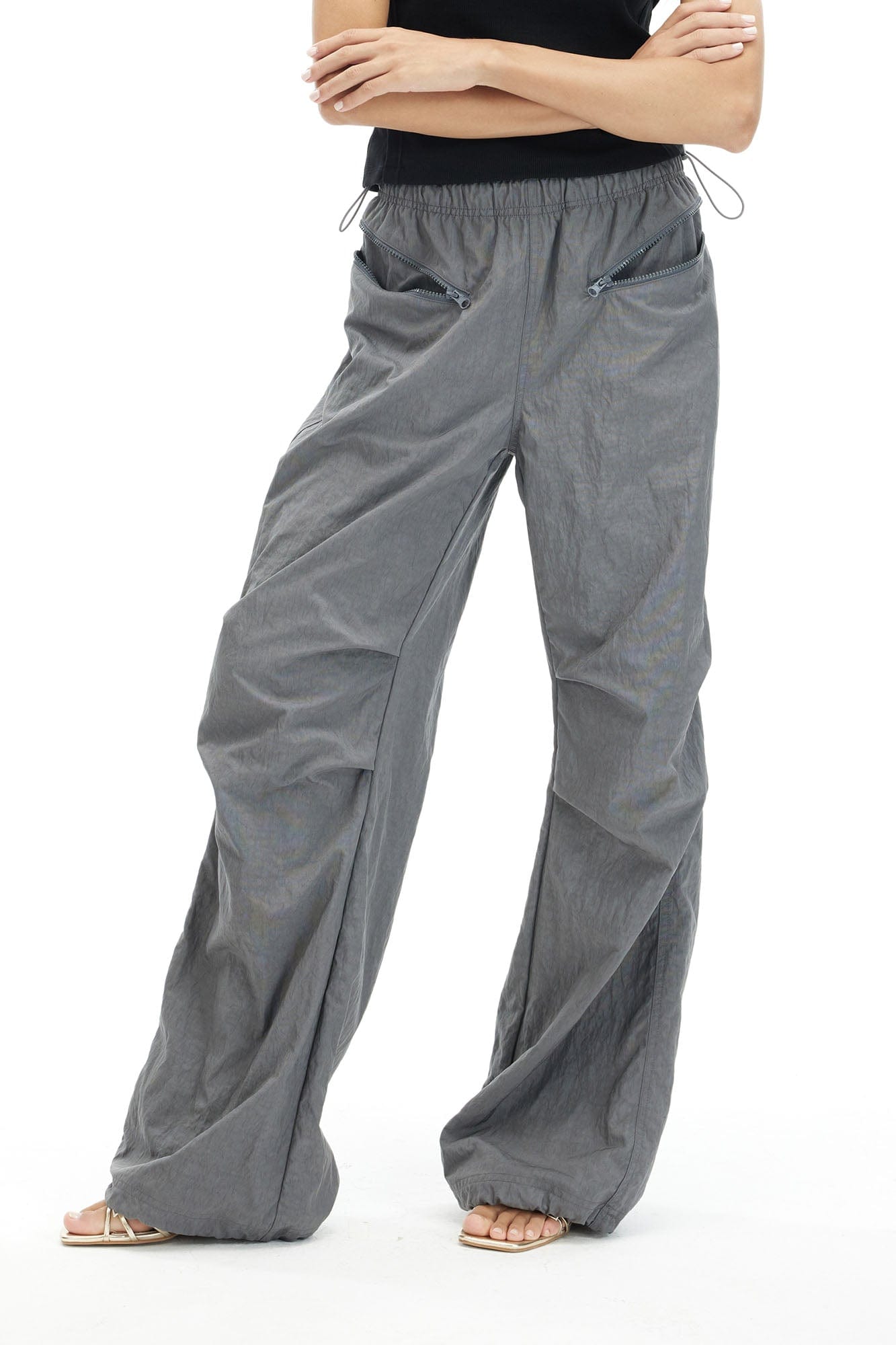 ARTIFICIAL WORLD Drawstring Zipper Pocket Parachute Pants