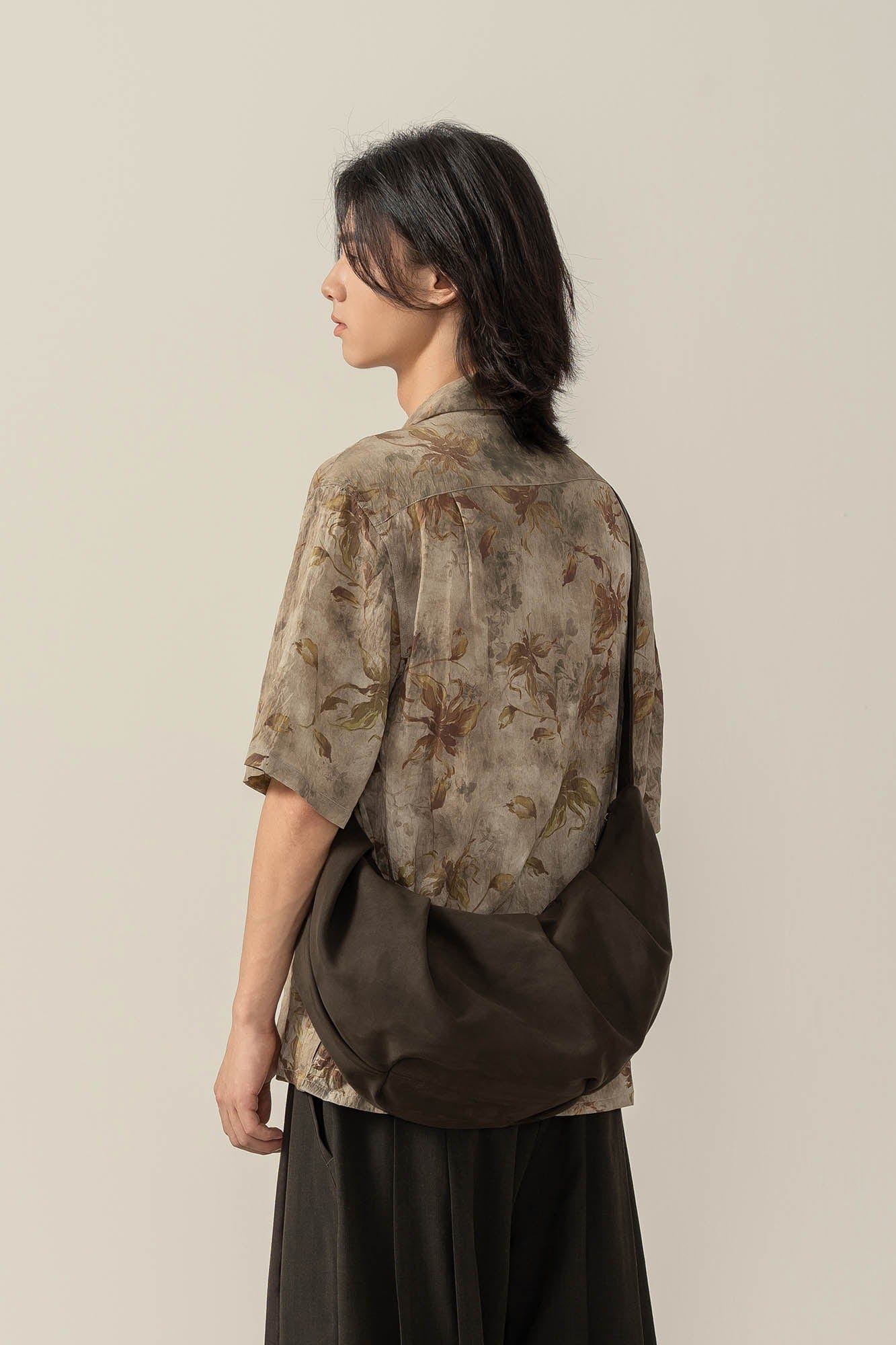 MOITIEDEPETALE Retro Wrinkled Watercolor Floral Half Shirt