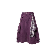 RELABEL Detachable Scarf Washed Multi-Pocket Wide-Leg Shorts