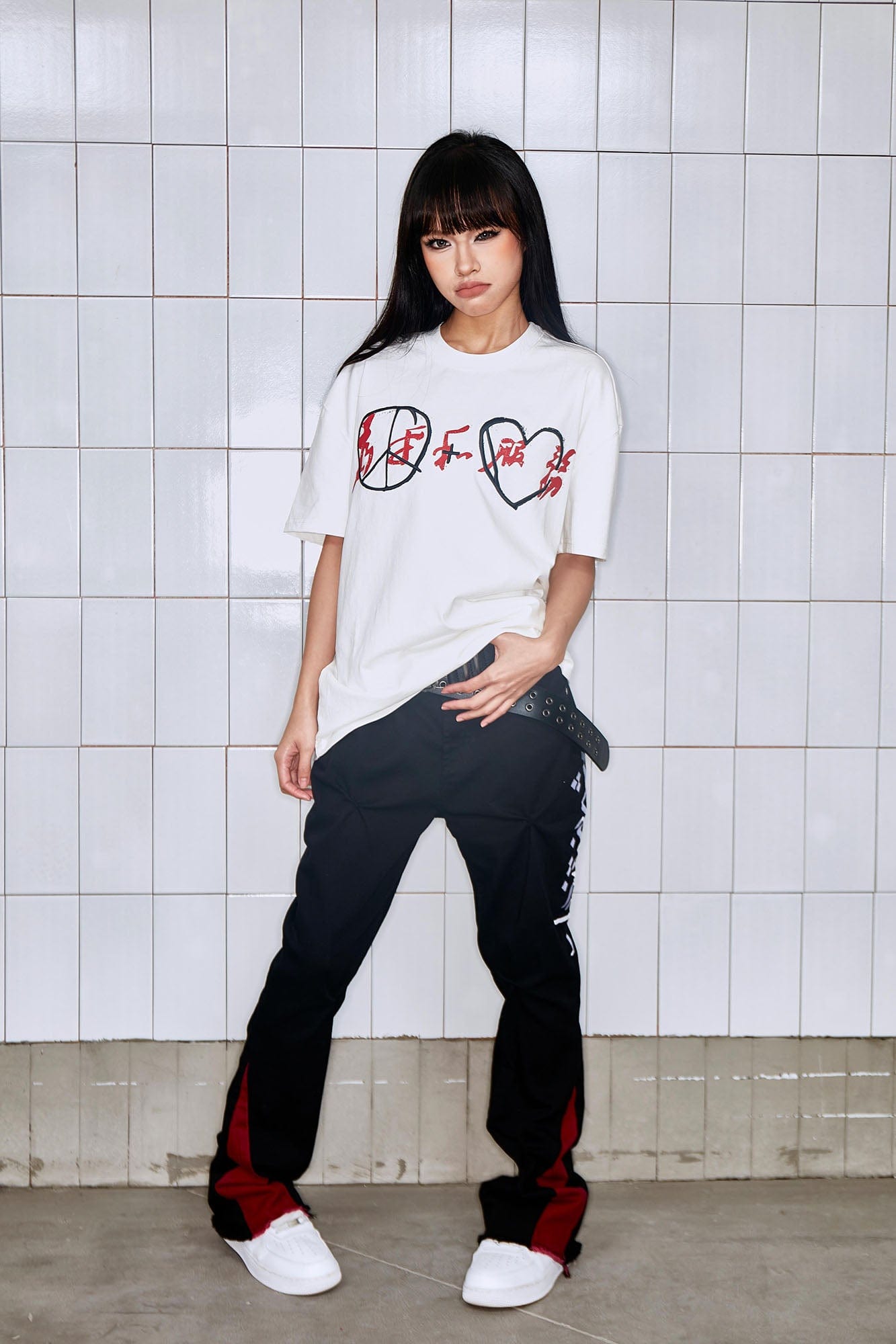 VINKID Arabic Script Crinkled Contrast Spliced Pants