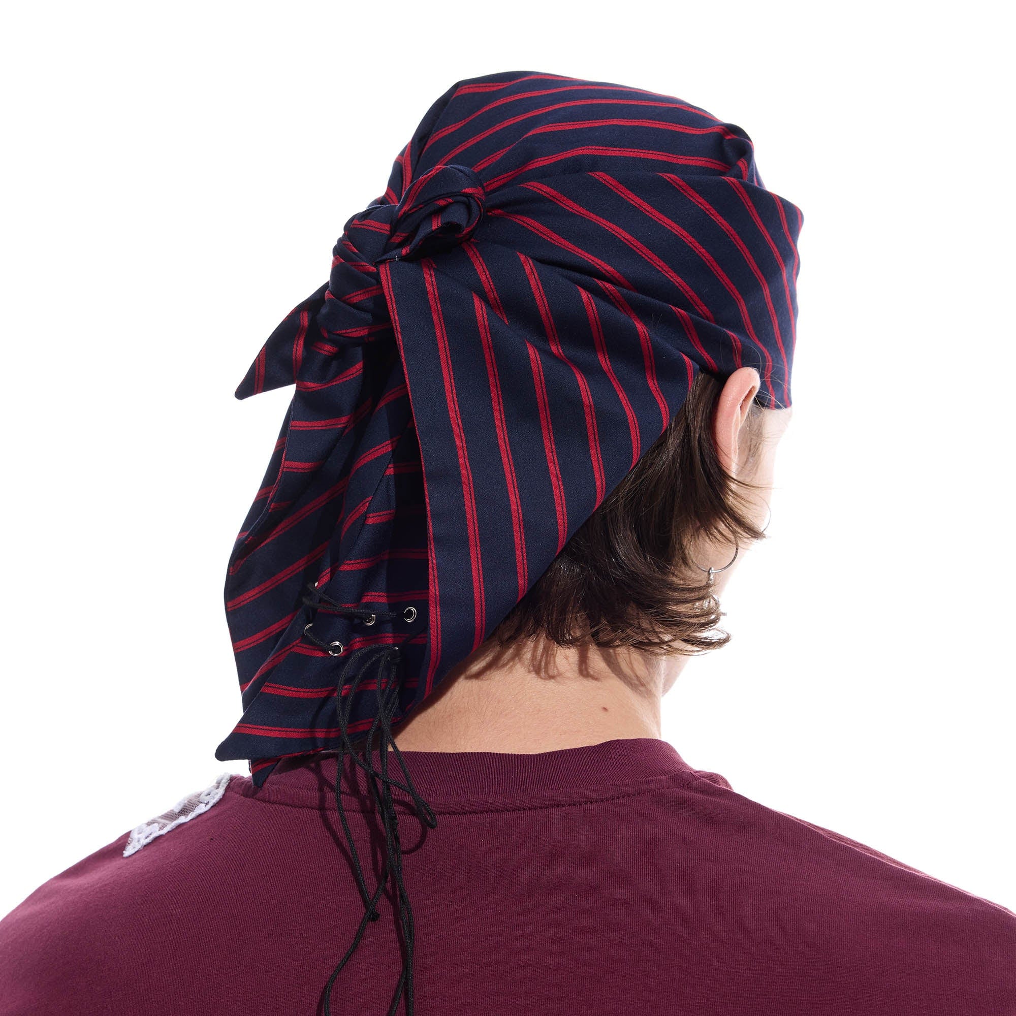 WHISTLEHUNTER Striped Detachable Chain Lace-Up Headscarf