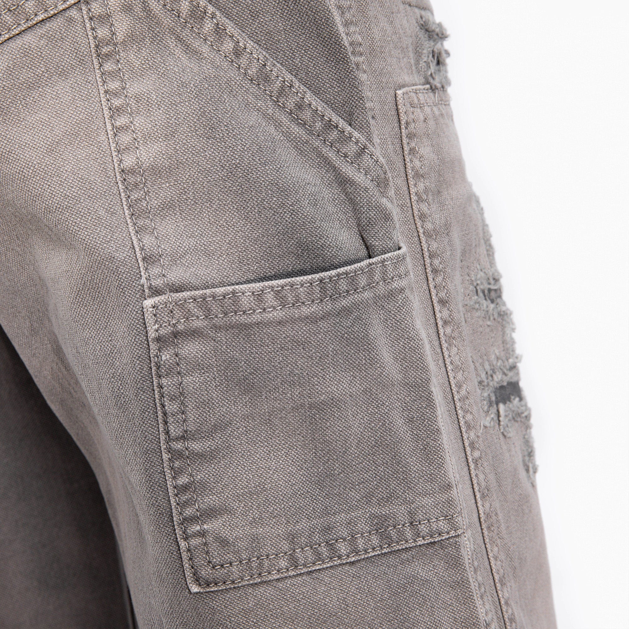 CATSSTAC Distressed Double-Knee Carpenter Straight-Leg Jeans Gray