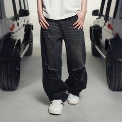 MAKEMORE Retro Washed Ripped Straight-Leg Jeans