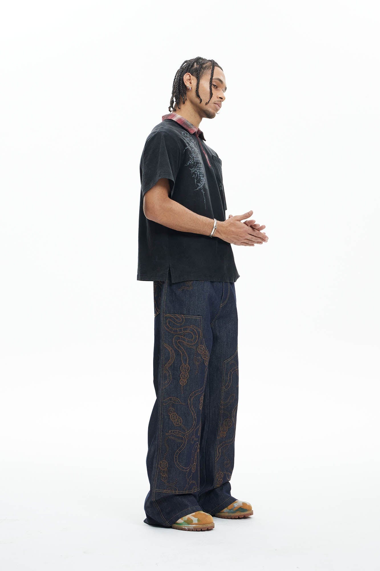 DND4DES Embroidered Snake Double Knee Jeans