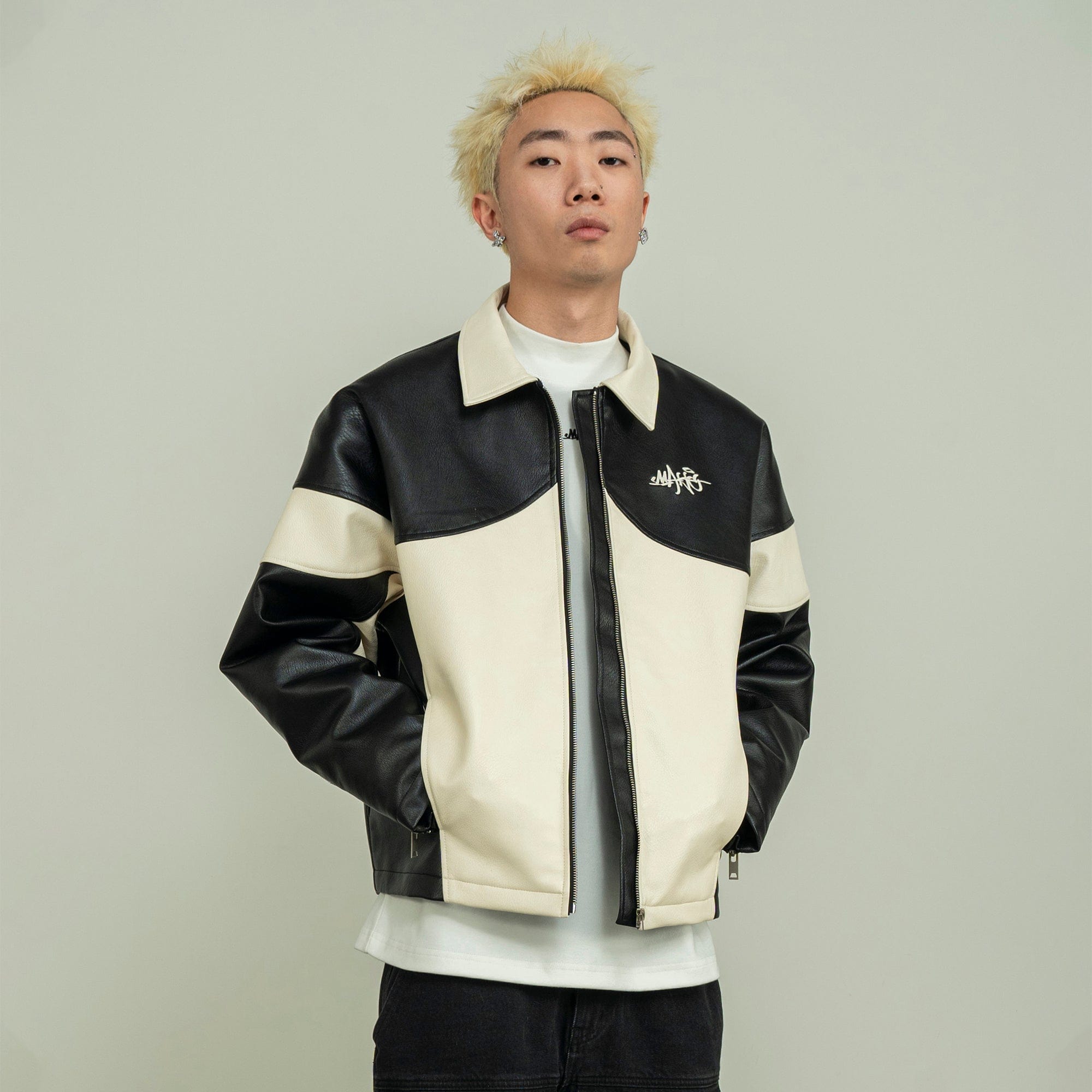 MAKEMORE Modern Deconstructed PU Zip-Up Jacket