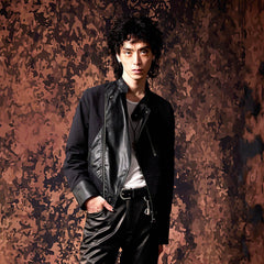 IN EXISTENCE Multi-Zip Asymmetrical Spliced Leather Biker Jacket