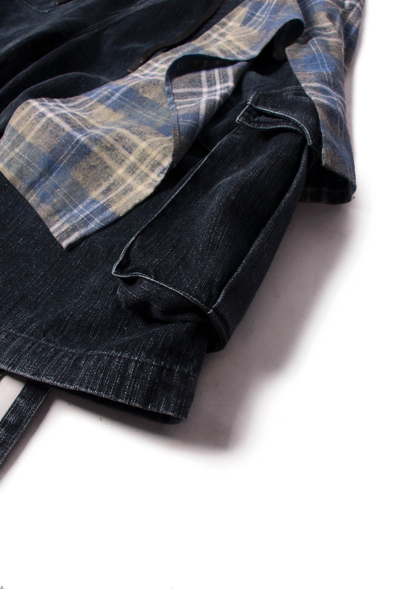 RELABEL Detachable Plaid Drape Denim Shorts